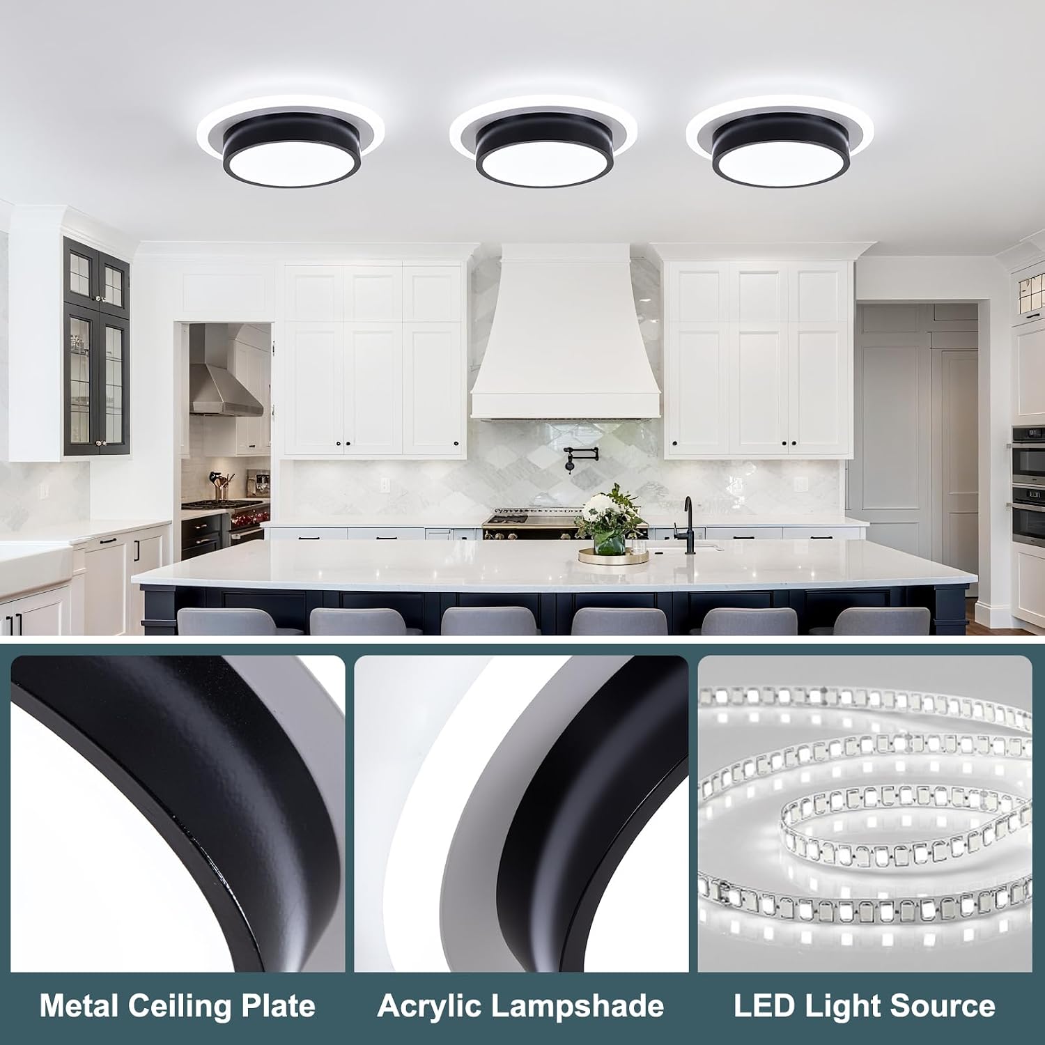 EIDISUNY Modern LED Ceiling Light Fixtures, Flush Mount Light Fixture, Hallway Light Fixtures 32W 6000K, Round Kitchen Ceiling Light for Living Room Bedroom Bathroom Kitchen