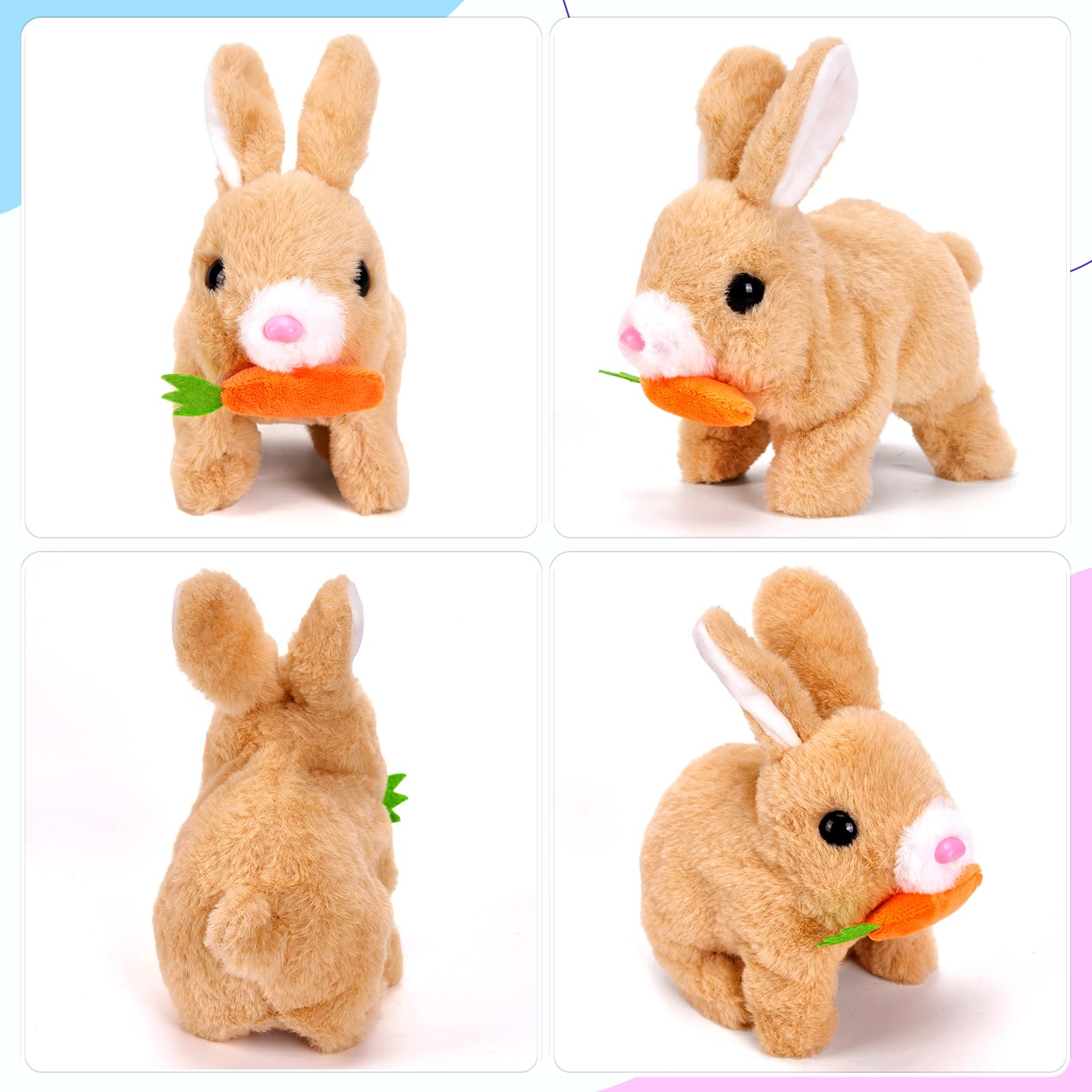 Giocattoli interattivi, coniglio che salta, coniglio di peluche piccoli, suoni e orecchie e naso si muovono, coniglietto di peluche per regali di Pasqua (marrone chiaro + confezione regalo)