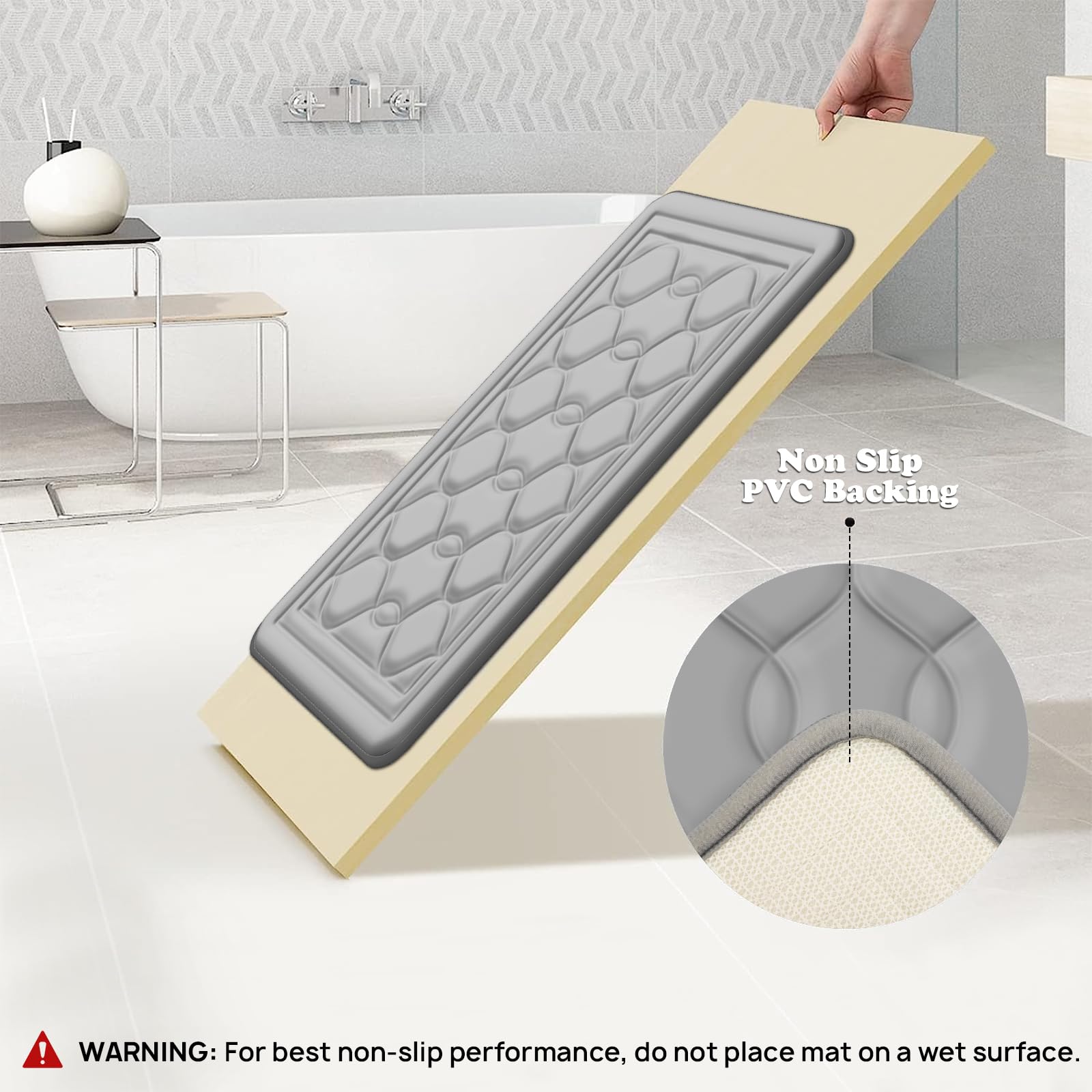 Juego de alfombras de baño de espuma viscoelástica, 2 piezas, ultra suaves, grises, antideslizantes, absorbentes de agua, lavables a máquina, de secado rápido, alfombras de baño para baño, bañera,