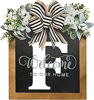 Vista 11 de Letrero de bienvenida personalizado de apellido de 16 pulgadas, coronas de puerta para puerta delantera exterior, corona de primavera