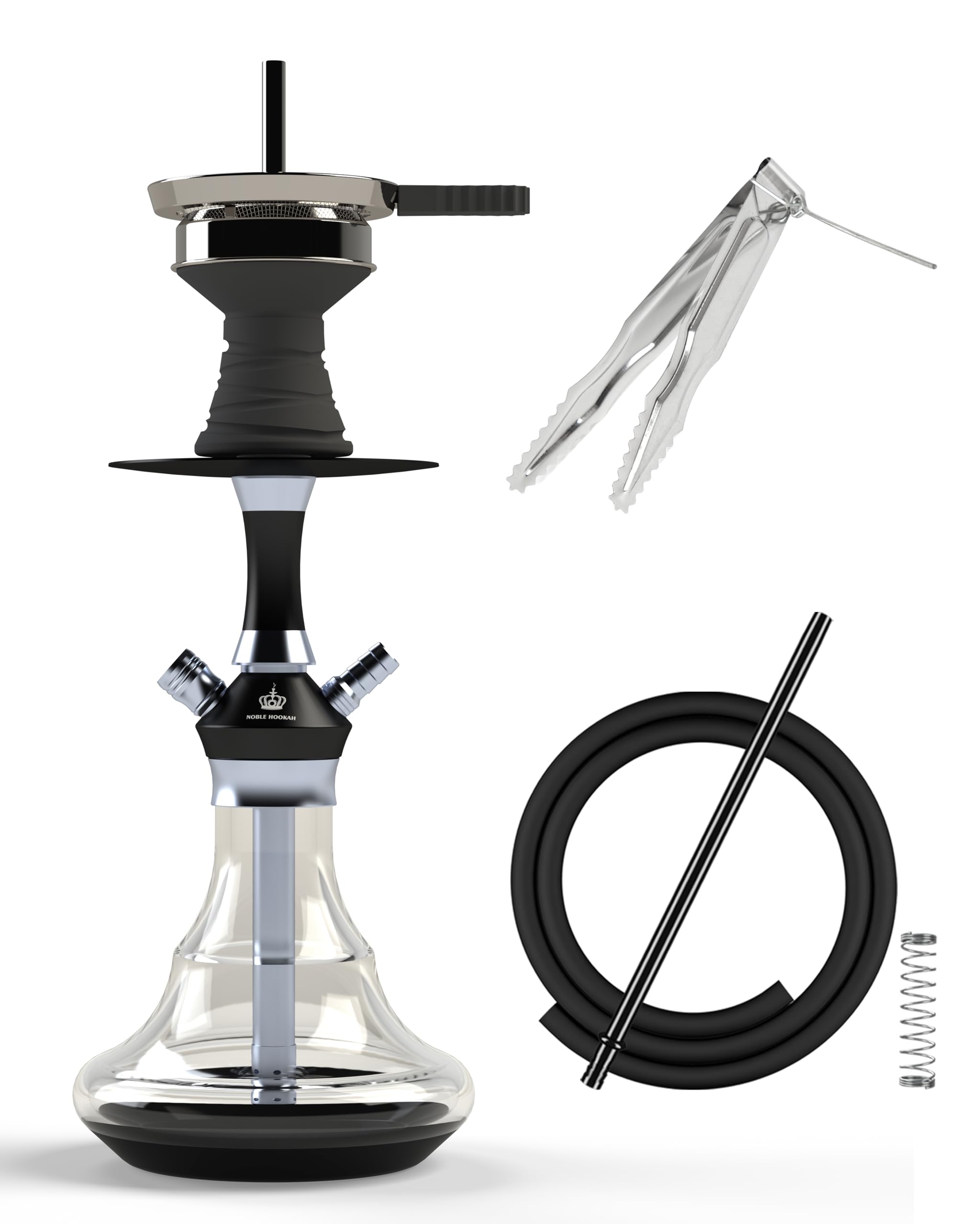 NOBLE HOOKAH Set de Cáñamo Pequeño de Viaje de 43 cm con Accesorios, Botella Soplada a Mano y Pipa de Acero Inoxidable, 1 Manguera y Asa