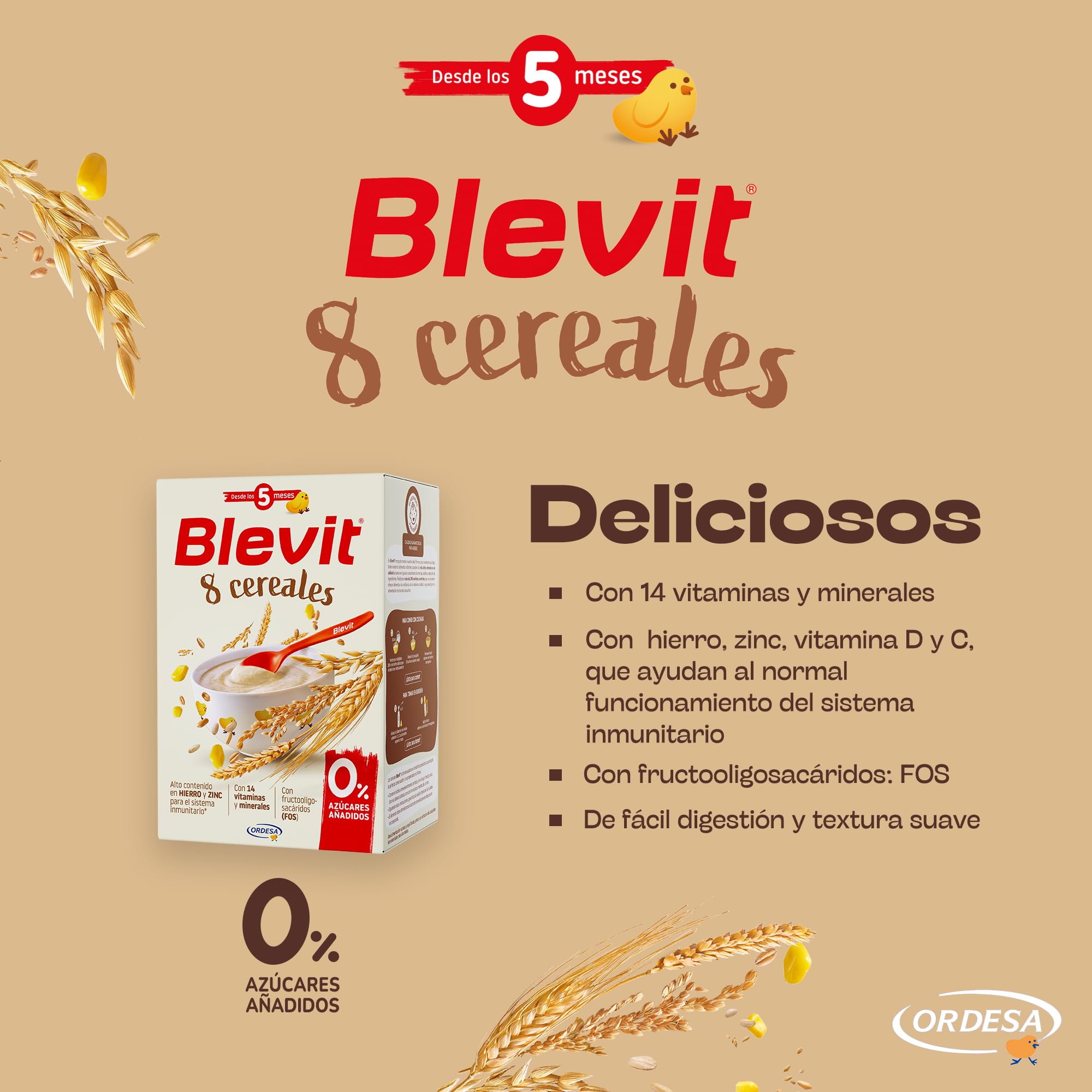 Blevit 8 Cereales 500g Papilla Bebé 5 Meses 14 Vitaminas y Minerales