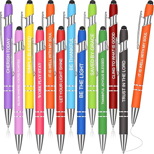 12 bolígrafos Zonon con citas inspiradoras, lápiz digital (stylus), mensajes motivacionales, de metal, tinta negra, alentadores (estilo Biblia, 12 bolígrafos Zonon con citas inspiradoras, lápiz digital (stylus), mensajes motivacionales, de metal, tinta negra, alentadores (estilo Biblia,