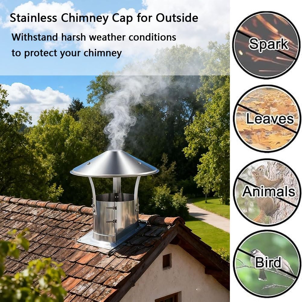 Tapa de Chimenea de Acero Inoxidable para Conducto de Estufa Exterior, Resistente a la Intemperie, Ventilación para Tejado, para Chalés y Viviendas(18 cm/7 inches)