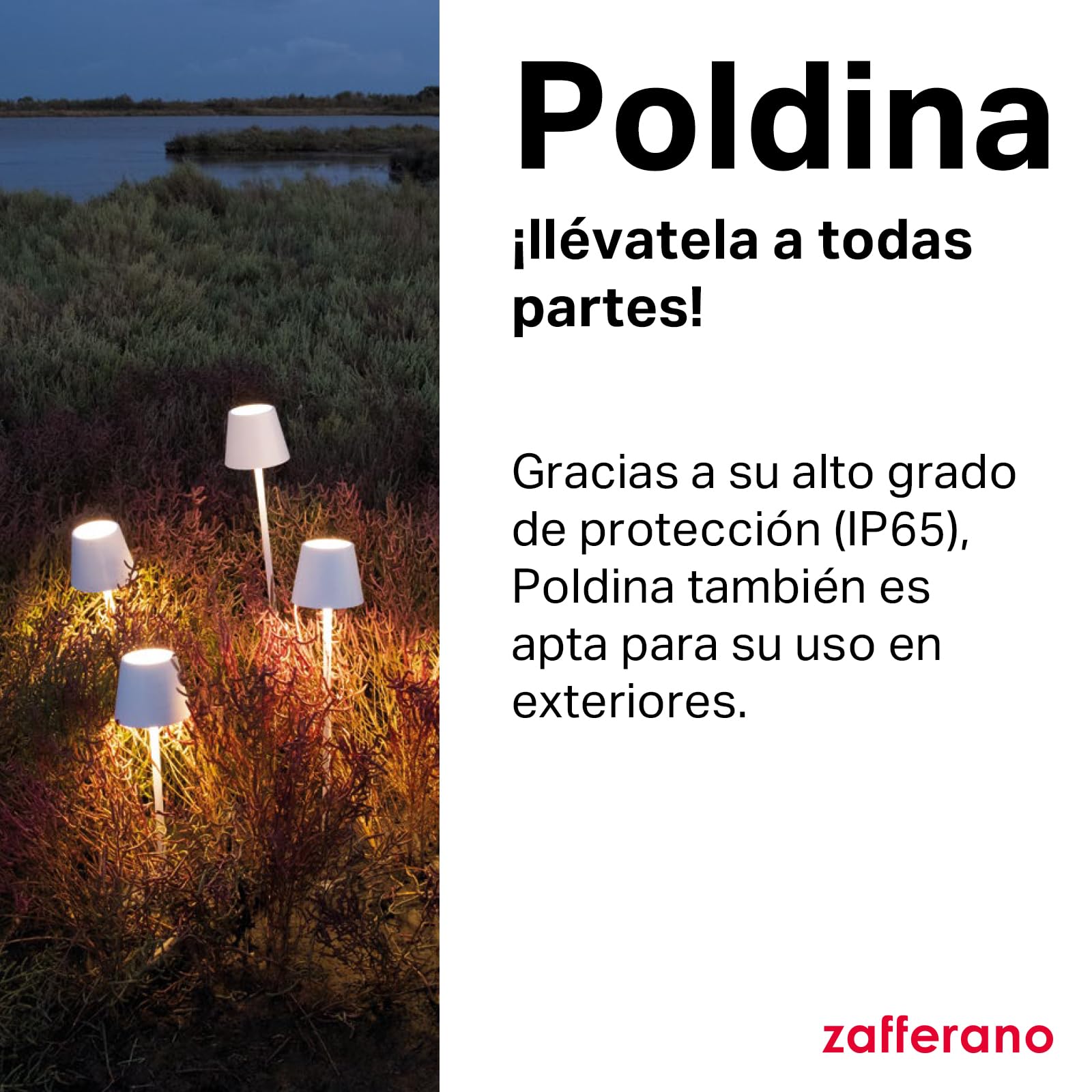 Zafferano, Poldina Pro, Lámpara de Mesa Recargable e Inalámbrica con Control Táctil, También Adecuada como Lámpara de Exterior, Atenuador, 2200-3000 K, Altura 38 cm, Color Azul Avio