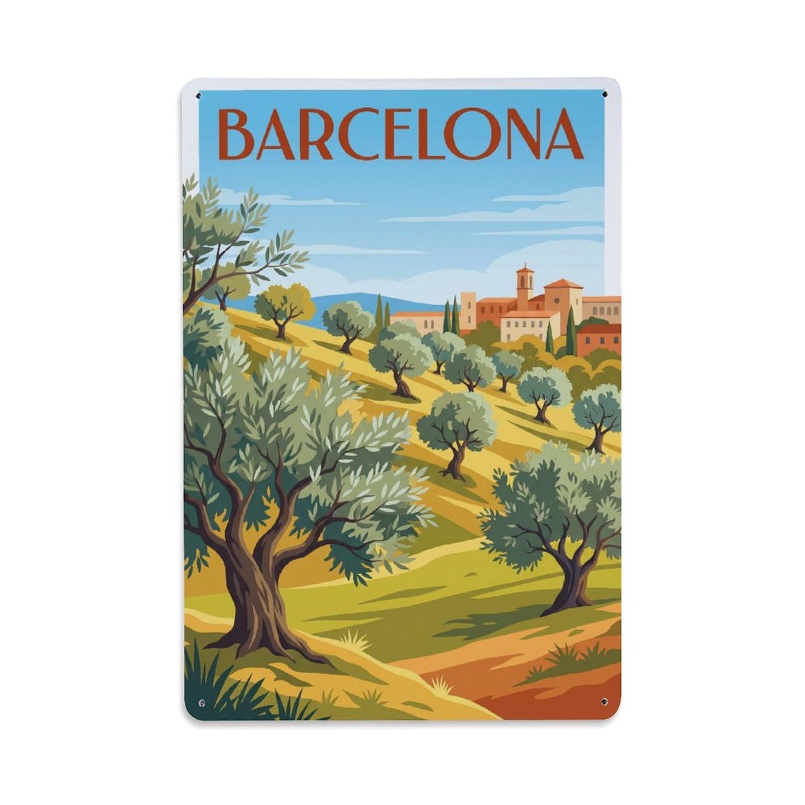 Vintage Travel Grove Spain Olive Metal Tin Sign