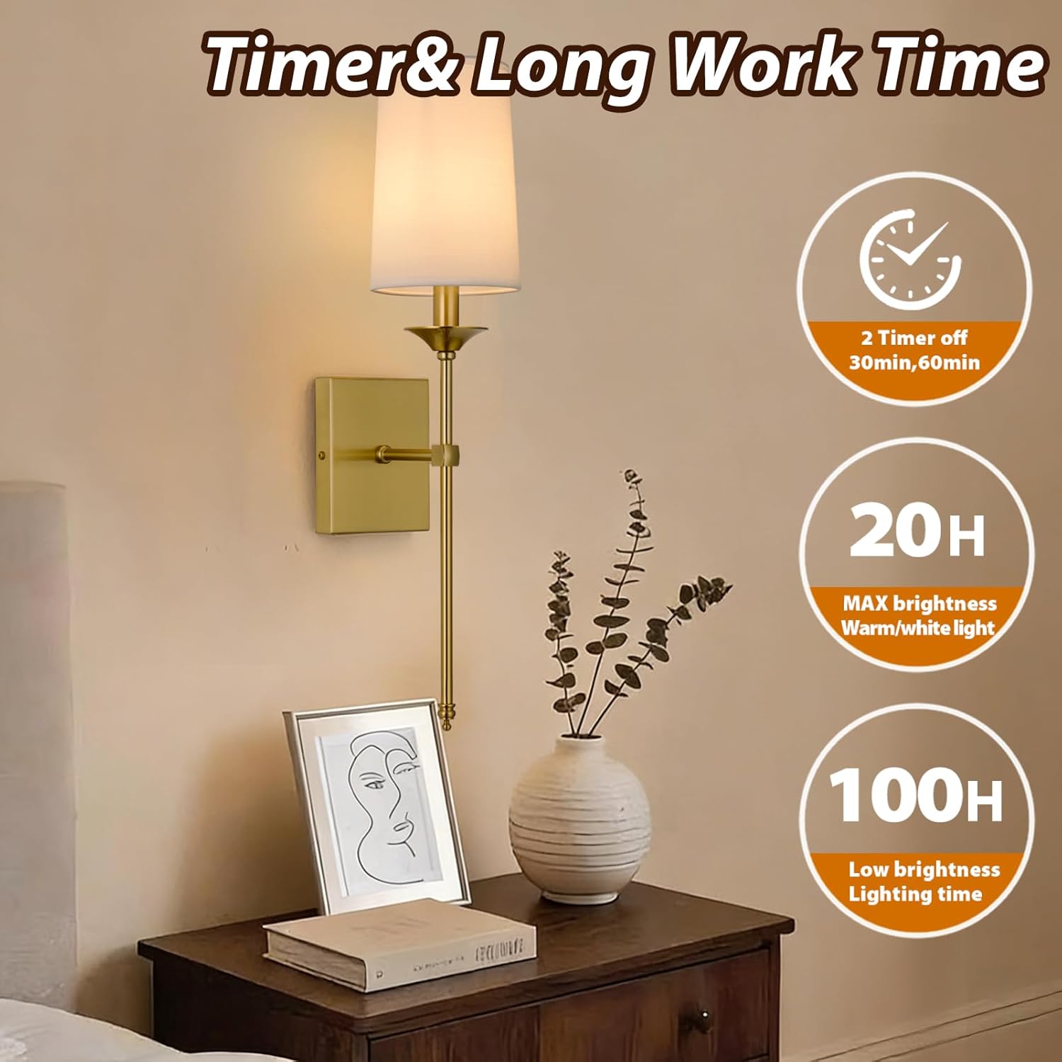 TERLEENART Battery Operated Wall Sconce Set of 2,Cordless Rechargeable Wall Light with RGB Dimmable Bulb and Remote,15 Colors Adjustable,Easy Install No Wiring
