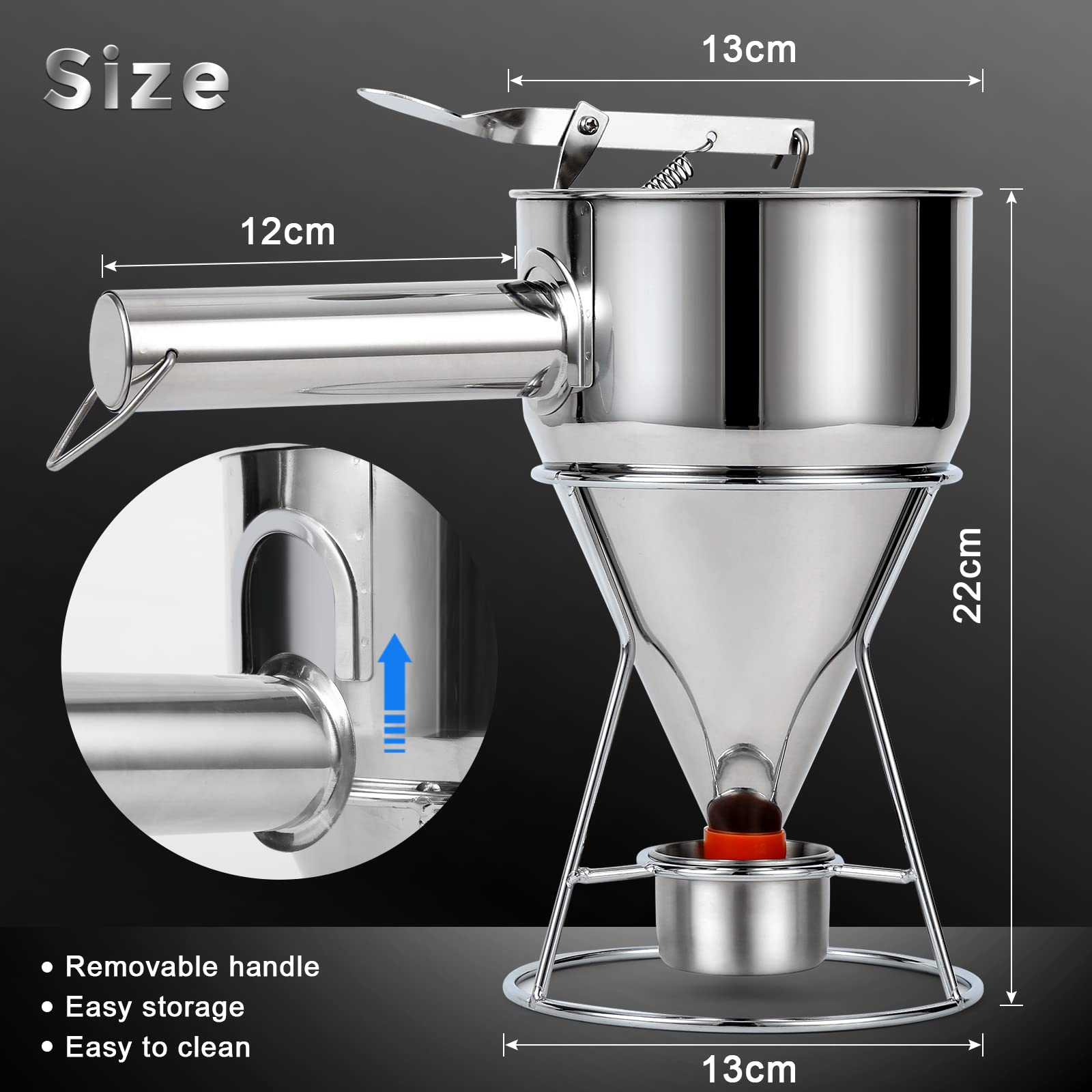 Entonnoir à Piston Uyoyous 1.8L Acier Inox - 3 Buses Pour Pâtisserie
