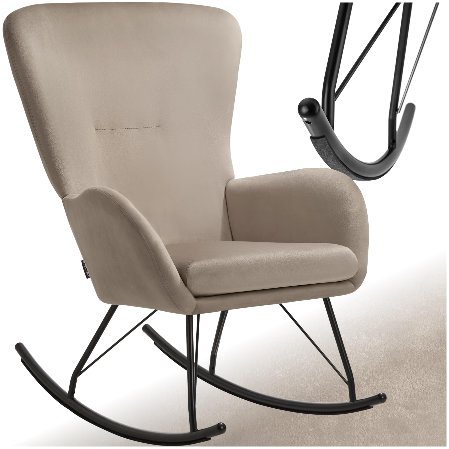 tectake® Mecedora con Respaldo Grande y cojín extraíble, Acolchado Grueso, Estructura de Acero Resistente, sillón, Silla Relax, butaca Dormitorio, Mecedora Lactancia - Negro/Gris Pardo