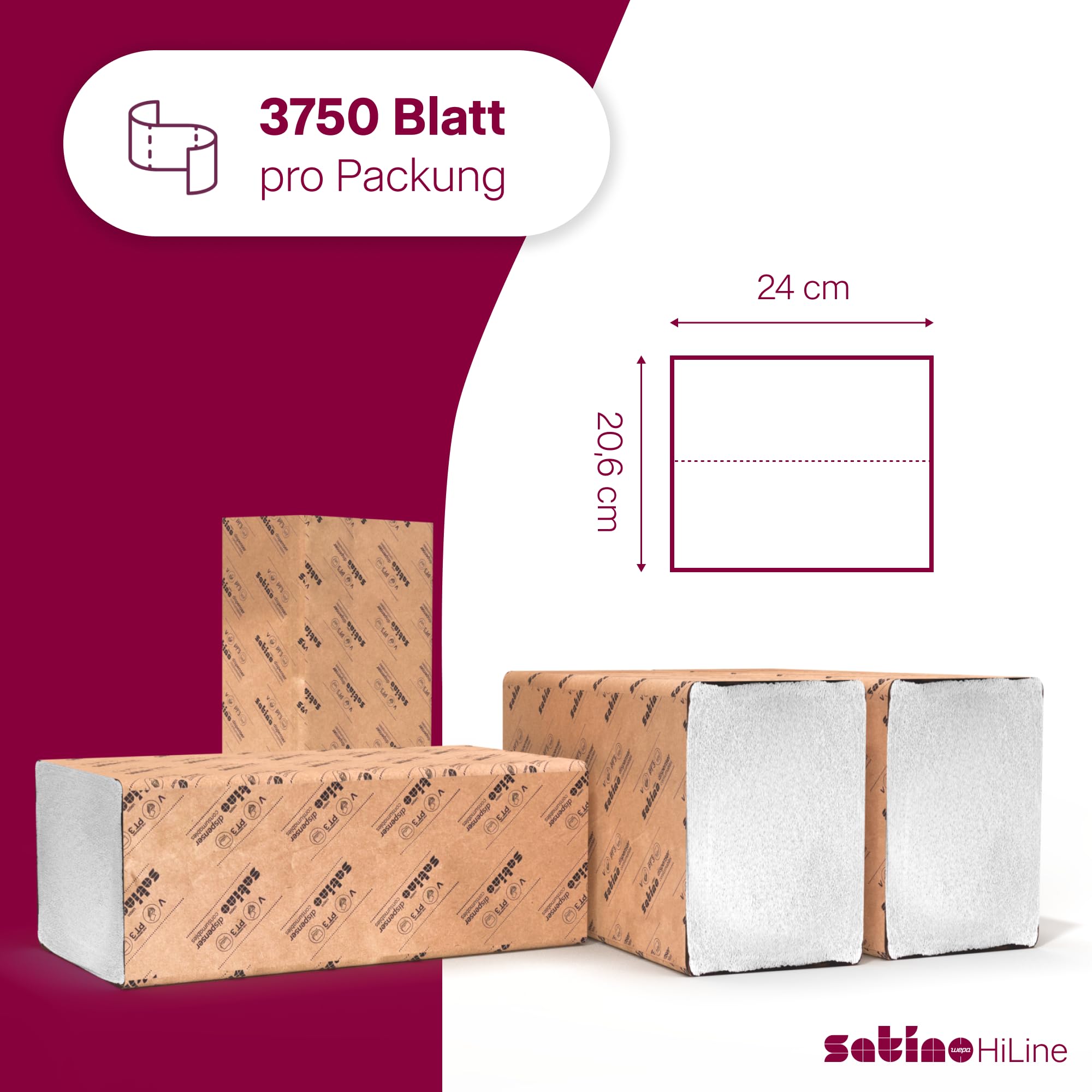Satino by WEPA Prestige Papierhandtücher 2 lagig- 3.750 Blatt weiße Falthandtücher - Zellstoff mit Z Falz - für Papierspender mit Papiergröße 20,6x24cm