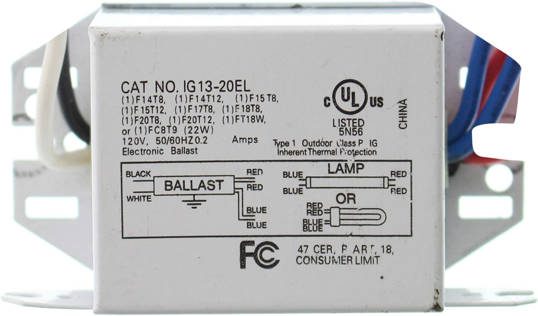 InterGlobal IG1320EL Fluorescent Ballast, 1Lamp, T8 F20T8