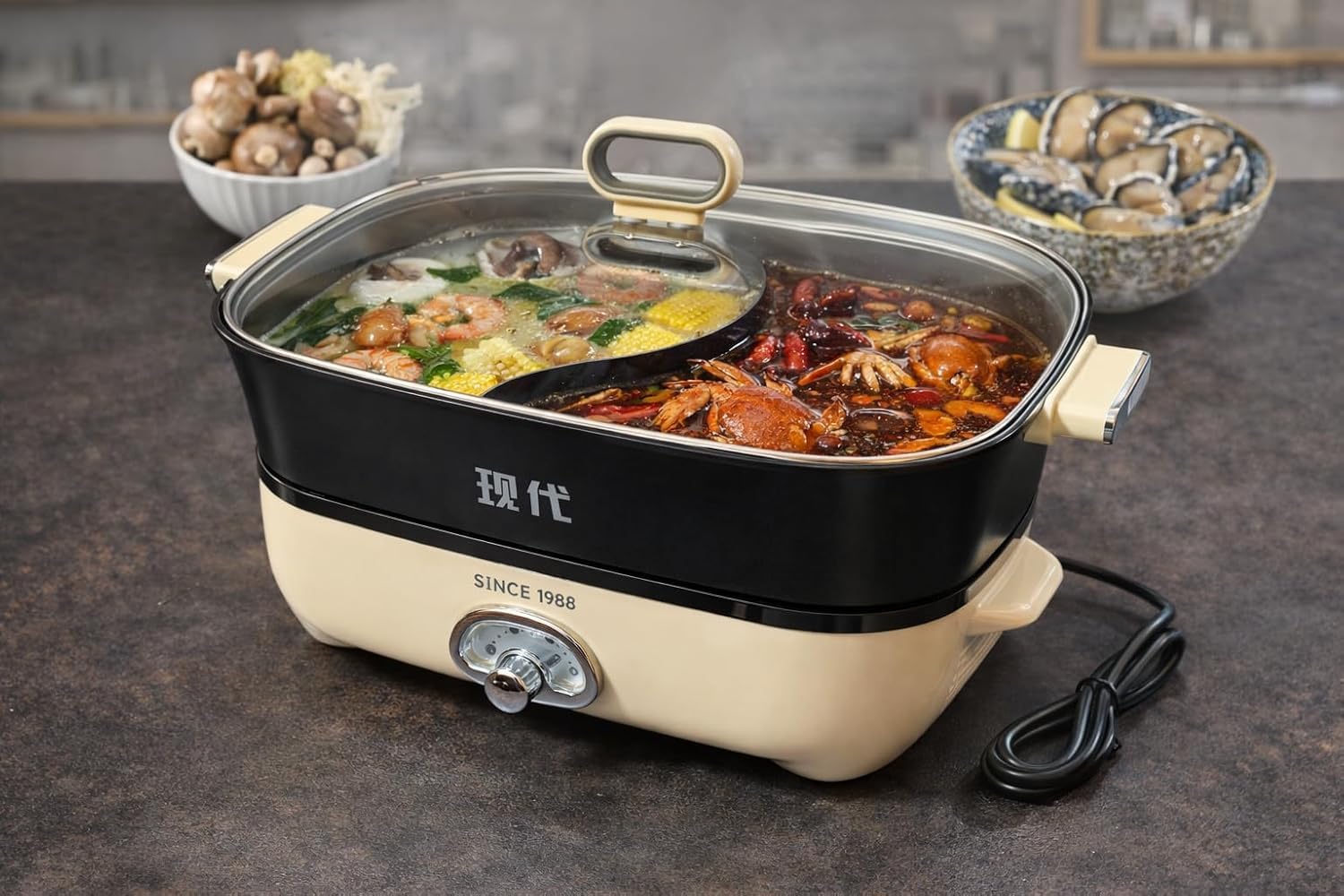 Electric hot pot with divider, split 4L large capacity hot pot, 1500W high power heating non-stick pan, suitable for party, family and friends-picture-11