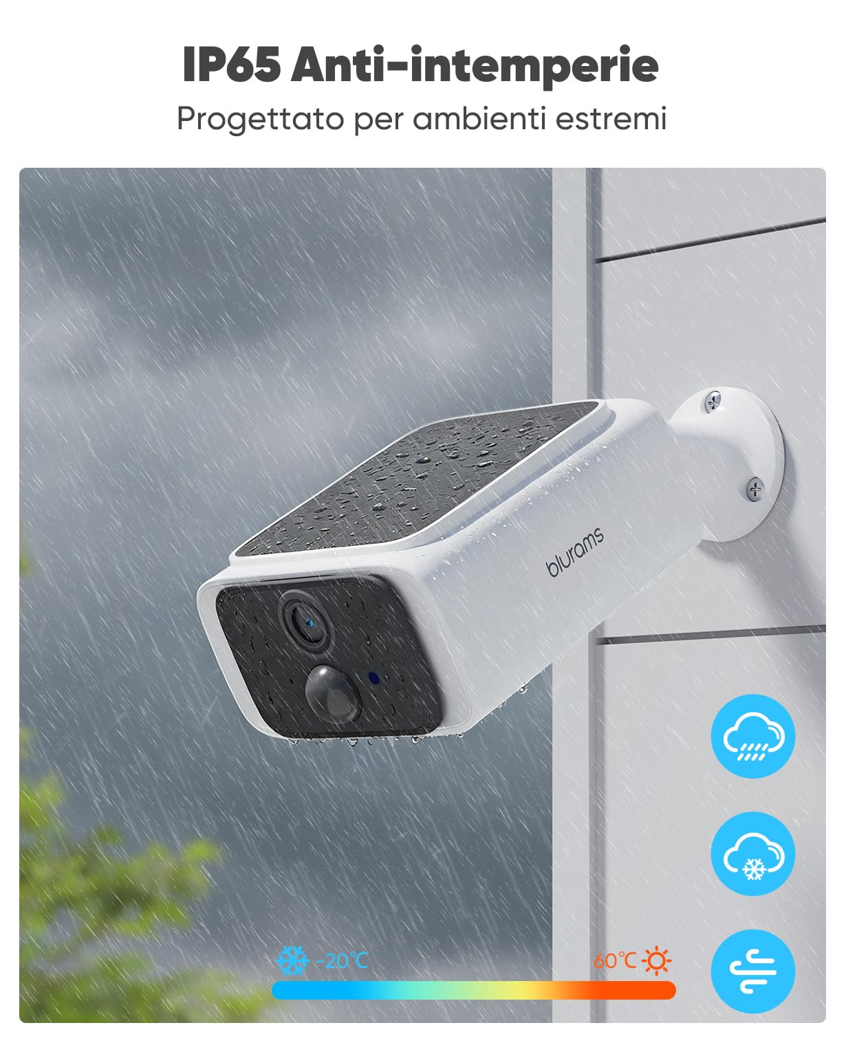 blurams 2K Telecamera WiFi Esterno Senza Fili - Pannello Solare Integrato