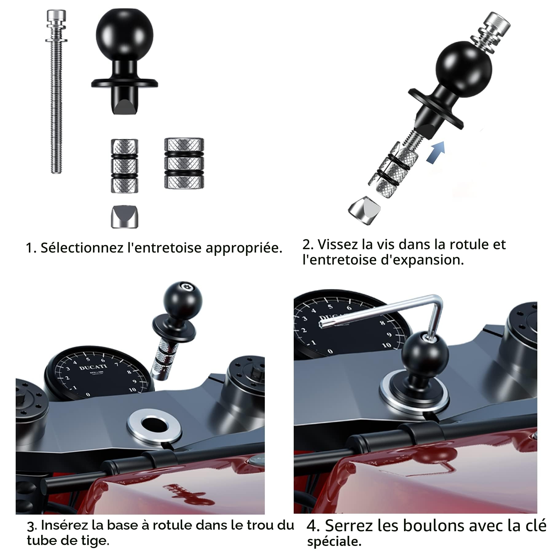 iMESTOU Support de Téléphone pour Fourche de Moto étanche à Boule de 1 Pouce Antivol avec Bras à Double Douille de Taille B Base à Boule en Aluminium pour Téléphones Cellulaires de 5,5" à 6,8" (L)