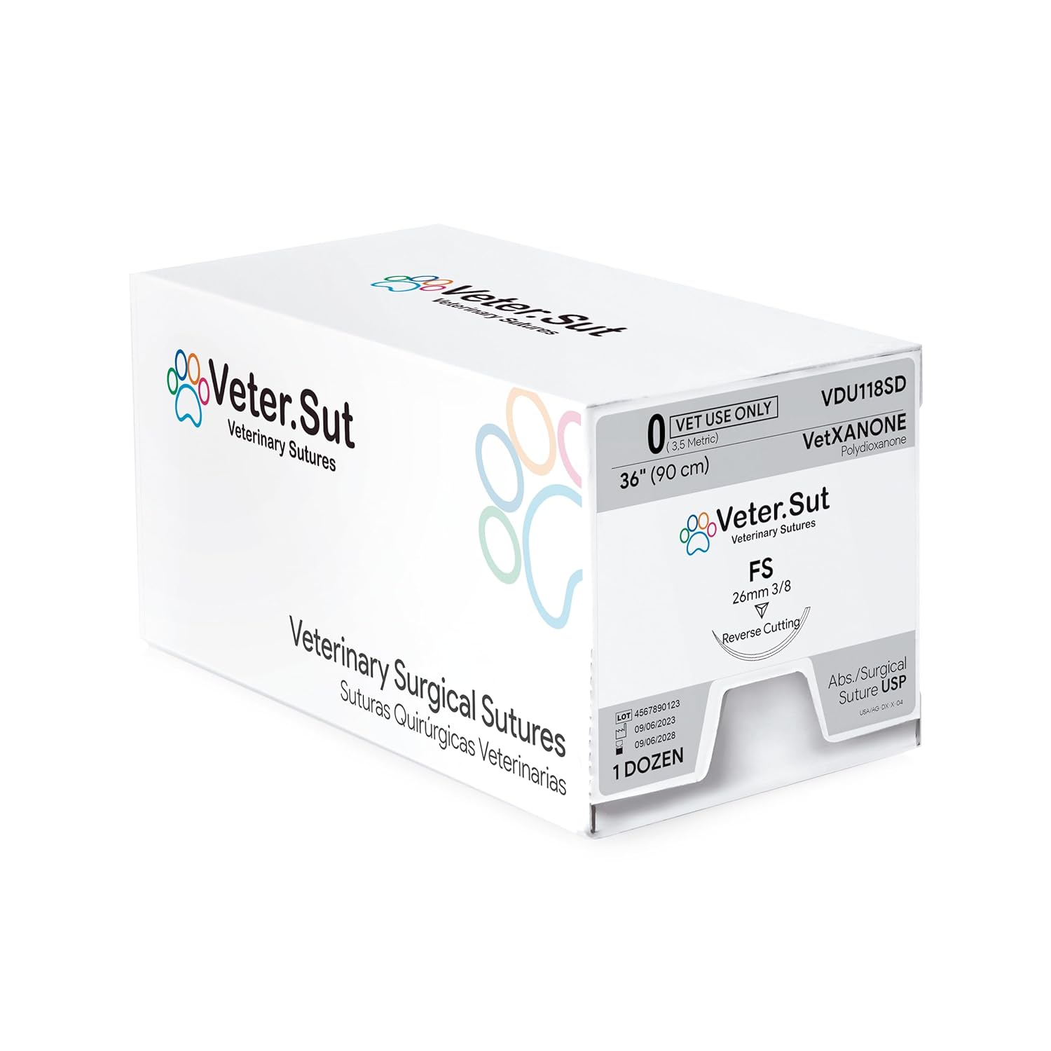 VeterSut VetXANONE Absorbable Polydioxanone Surgical Suture USP Size 0, (FS) 3/8 26mm Reverse Cutting Needle, 36 Inches (90 cm), 12 Count, Veterinary Use
