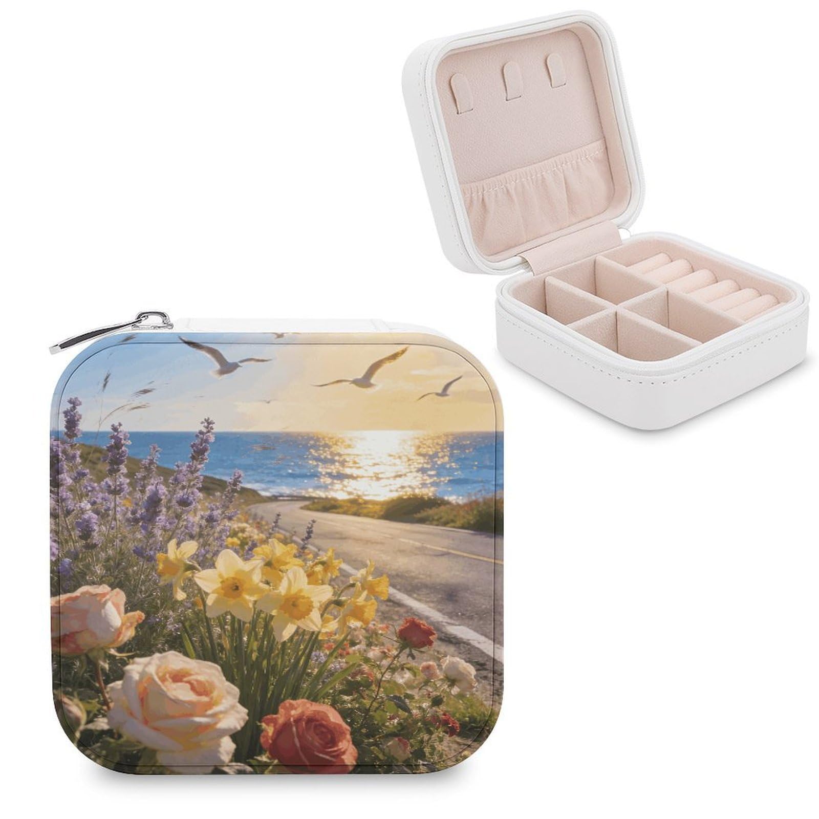 VstaDank Roadside Floral Beauty Jewelry Box Beautiful Portable Ring Boxes Cute Large-Capacity Jewelry Case Jewelry Organizer for Mothers Gifts for Earrings Rings Hand Bracelet