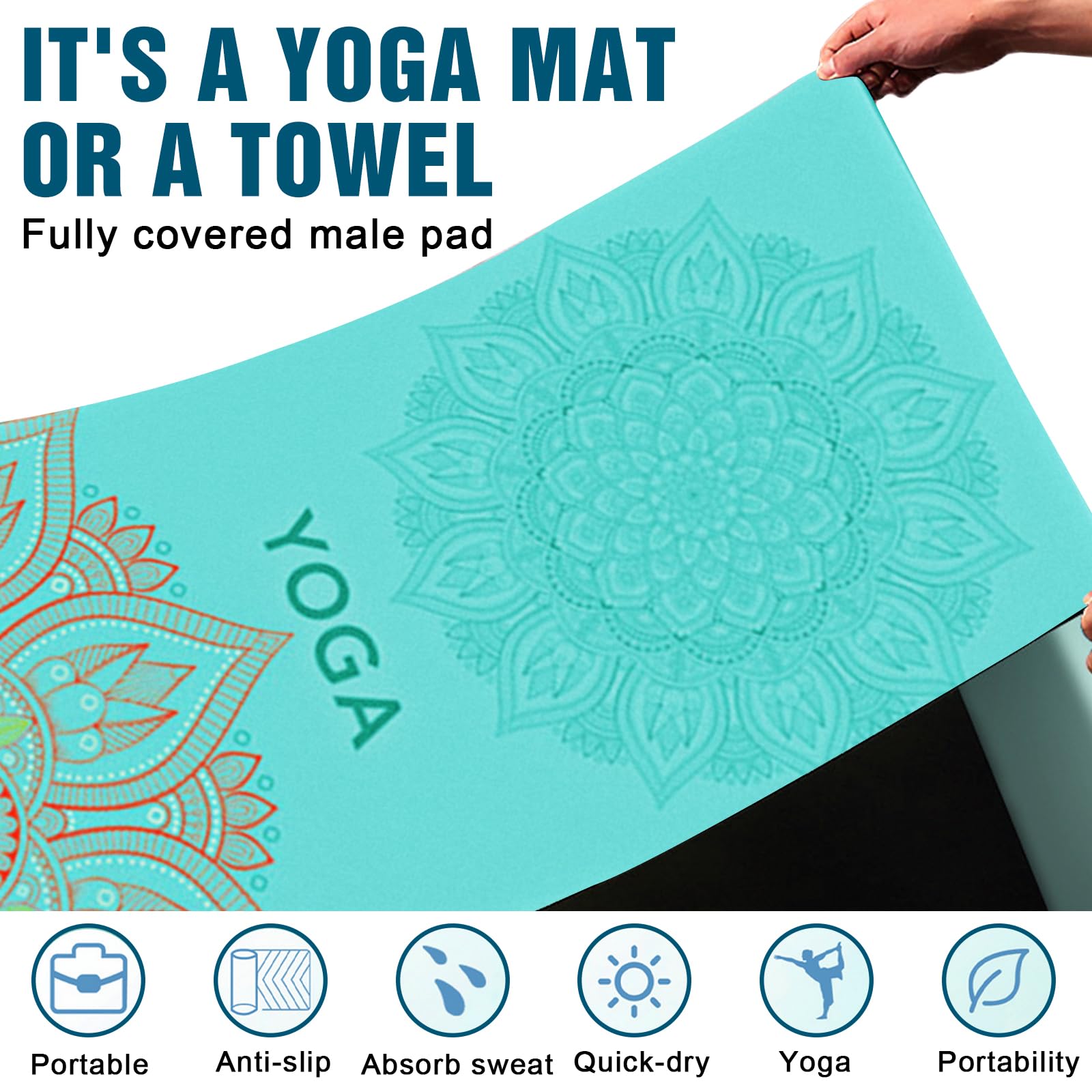 BORDEAG Yogamatte Aus Naturkautschuk, Rutschfest Yoga Handtuch Auflage, Saugfähig Schnelltrocknend Yogatuch, Handtuch Rutschfestm, Reise Yogamatte Für Pilates Picknick Freien