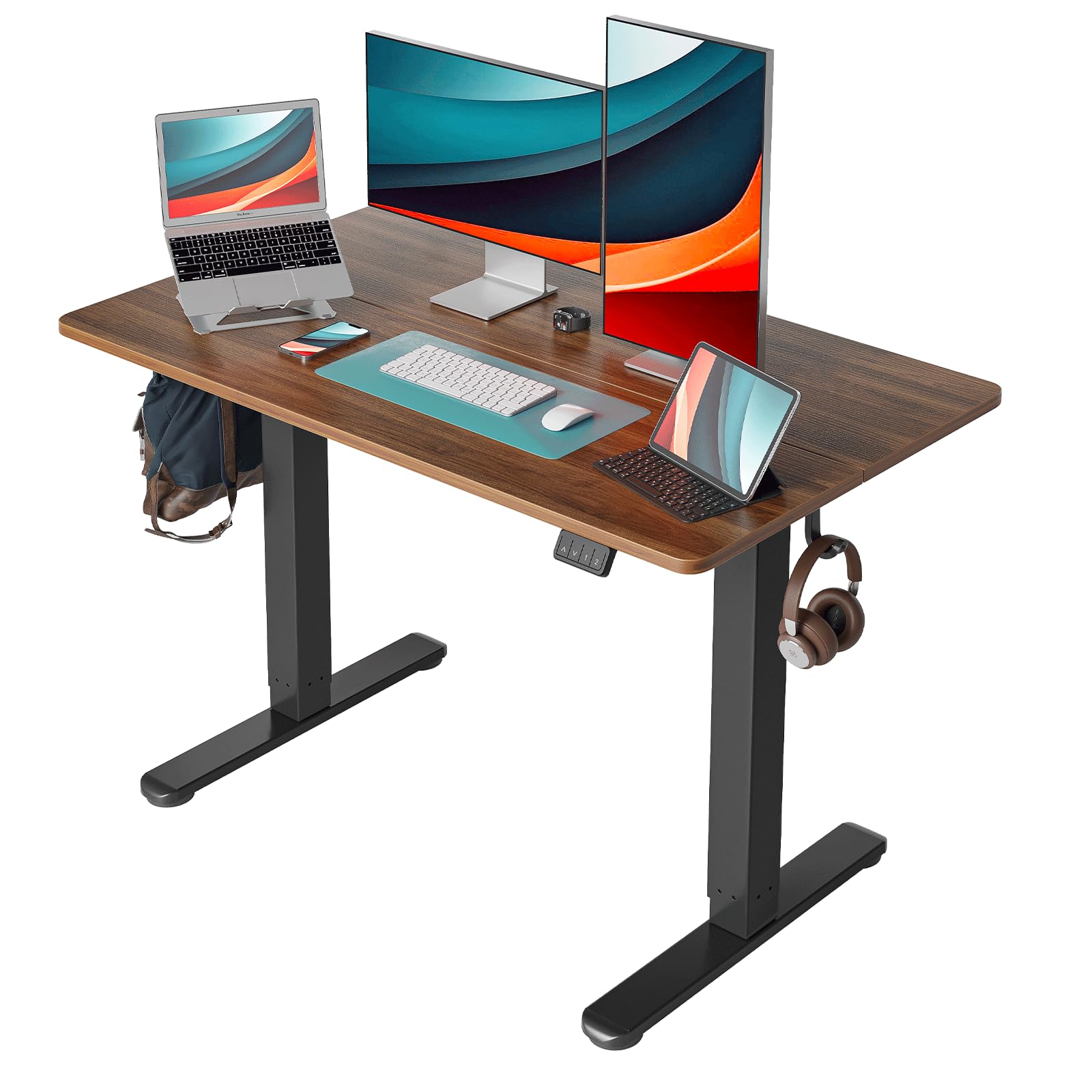 CubikerStanding Desk, Stand up Height Adjustable Home Office Electric Desk, 48 x 24 Inch Sit Stand Desk with Splice Board, Black Walnut