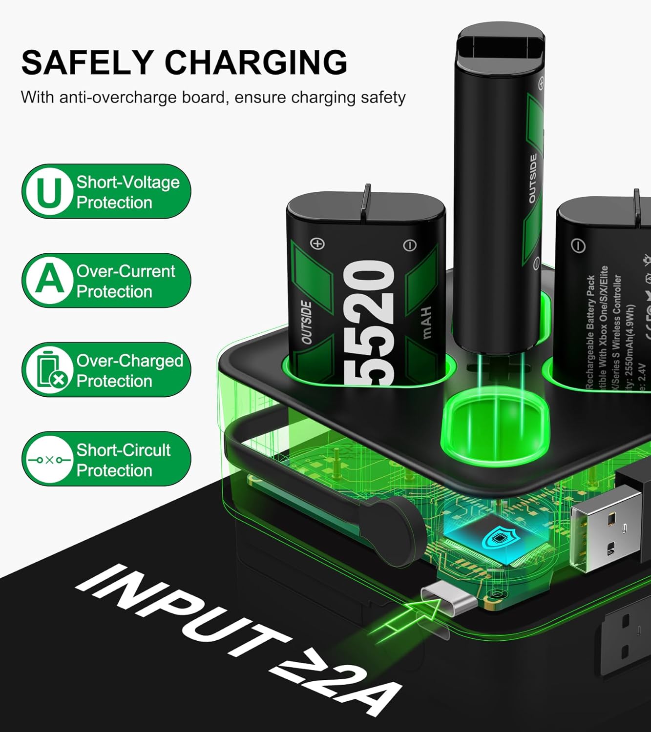 Q188 Rechargeable Xbox One Controller Battery Pack for Xbox One Xbox One S/X/Elite Controllers-Xbox One Accessories