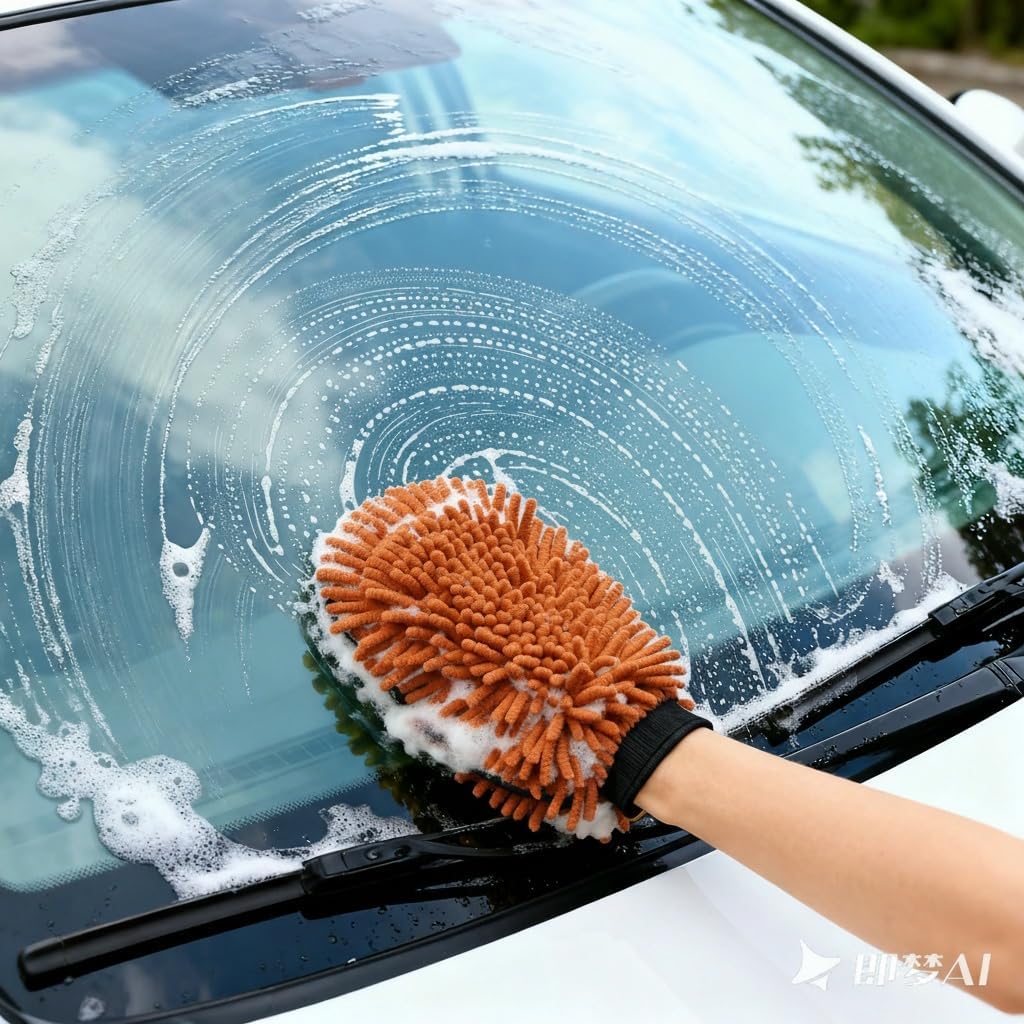 Car Wash Mitt Microfiber, 2PK-Scratch & Lint Free, Premium Chenille Microfiber Wash Mitt (Coffee Color)