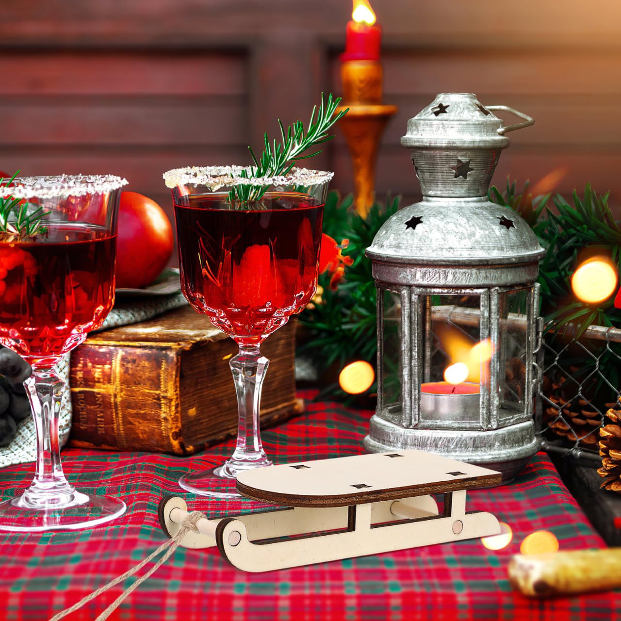 Trineo en miniatura 18 piezas de trineo de Navidad en miniatura de madera modelo mini trineo ornamento DIY manualidades mesa trineo madera trineo árbol de Navidad decoración colgante Navidad mini