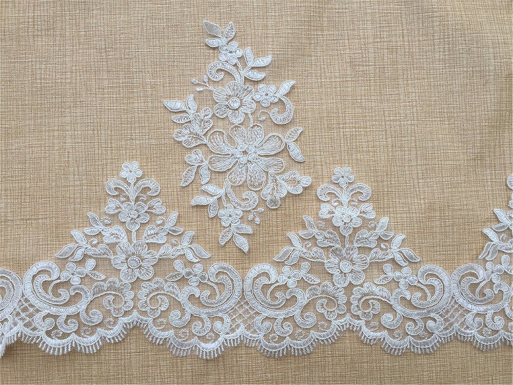 Blanc Cassé Broderie Floral Applique Costume Mariage Soirée Robe À Bordure 1 PC