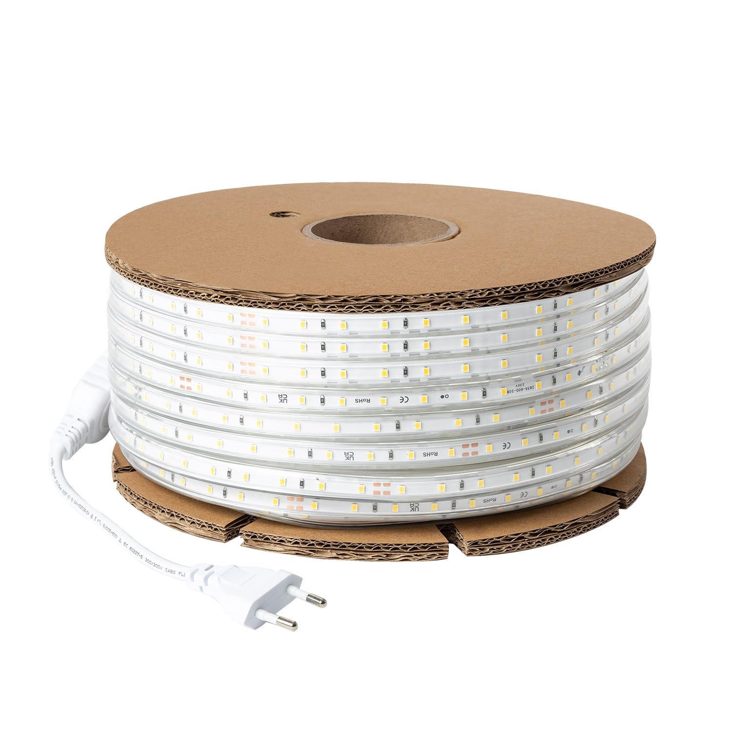 LEDKIA LIGHTING Tira LED Regulable 220V SMD 60 LED/m BOBINA 50m 6W/m 600lm/m Ancho 12mm Corte 20cm IP65 Blanco Neutro