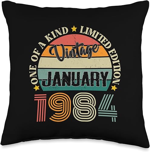 40 Year Old Vintage January 1984 40th Birthday Retro Throw Pillow, 16x16, Multicolor