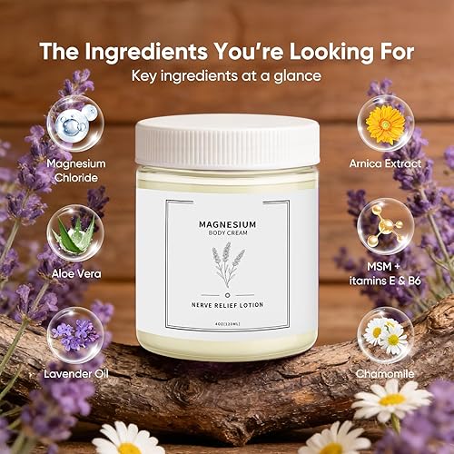 Miniatura 4 de Crema neuropatía, loción para aliviar los nervios con cloruro de magnesio e ingredientes puros, para el cuidado de pies y piernas, fórmula de