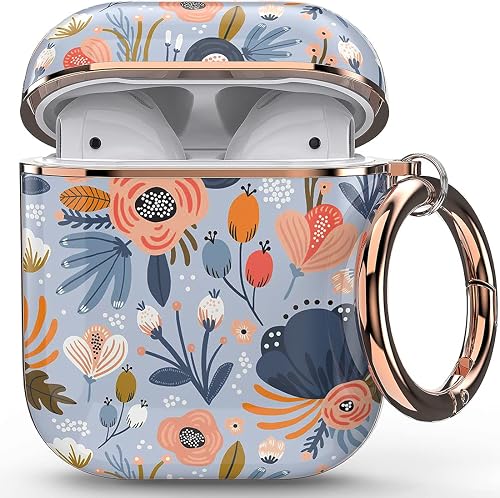 wenew for AirPod Case AirPods 1st & 2nd Generation Hard Case Cover with Keychain for Women Men (Blue)