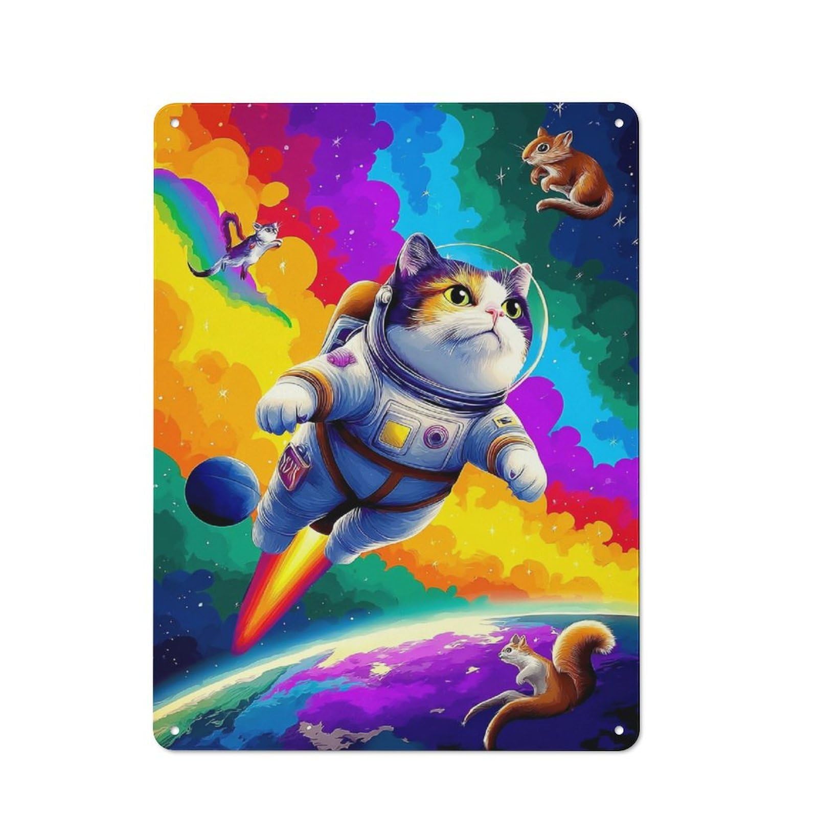Junmoney Astronaut Cat In Space Vintage Metal Wall Decor 40X30cm, Garage Metal Sign For Workshop, Basement, Shed Or Games Room