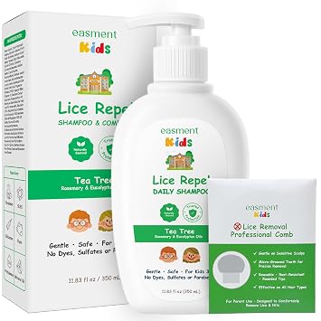 Lice Shampoo & Comb for Kids Kit Head Lice Prevention Shampoo with Powerful Tea Tree & Rosemary Oils, Professional Lice Comb Defenses Lice & NitsEggs, Para Piojos y Liendres, Perfect for Kids 3+