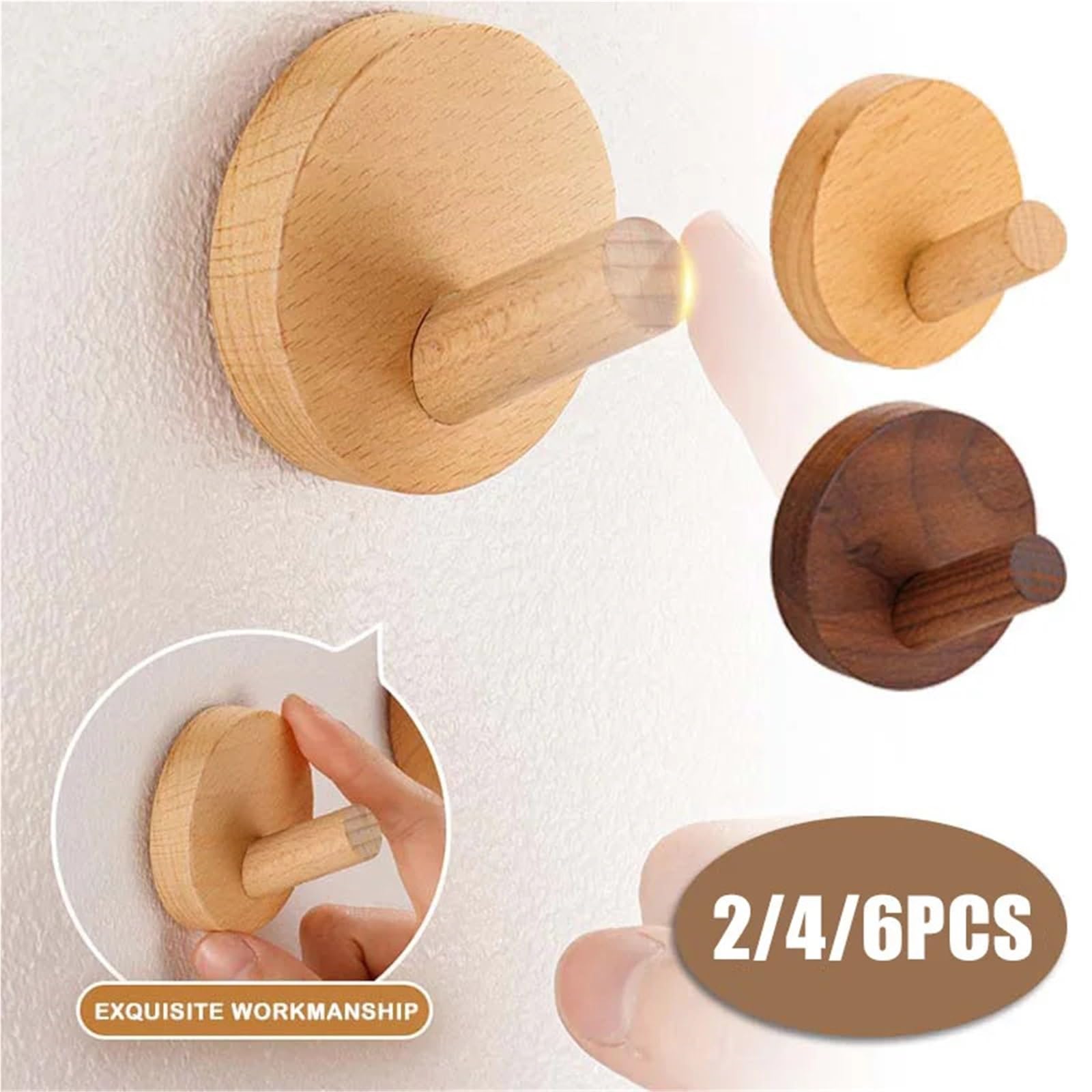 Gancho de madera nogal haya, abrigo montado en la pared, ropa entrada, sombrero, falda, punzón cónico, decoración for el hogar, Hotel, baño, percha for bata Para Abrigos(Wakbut-6PCS)