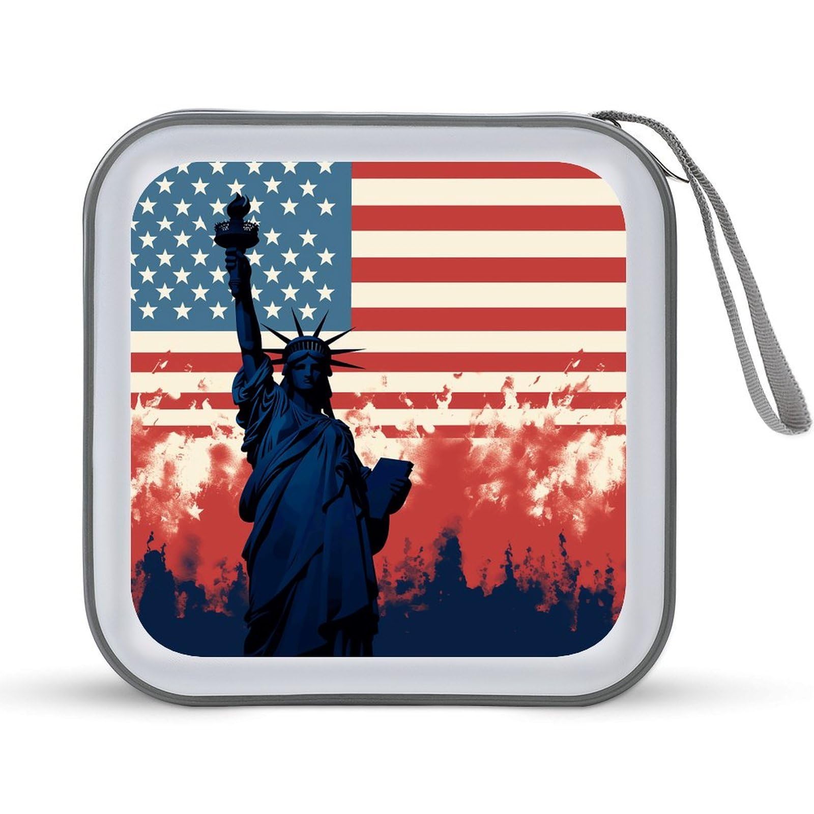 VstaDank Statue of Liberty Silhouette Flag DVD Case 40 Capacity Protective Storage Organizer Binder Booklet Album Portable Disc Wallet Car CD Disc Holder Hard Plastic CD Case CD DVD Case Holder