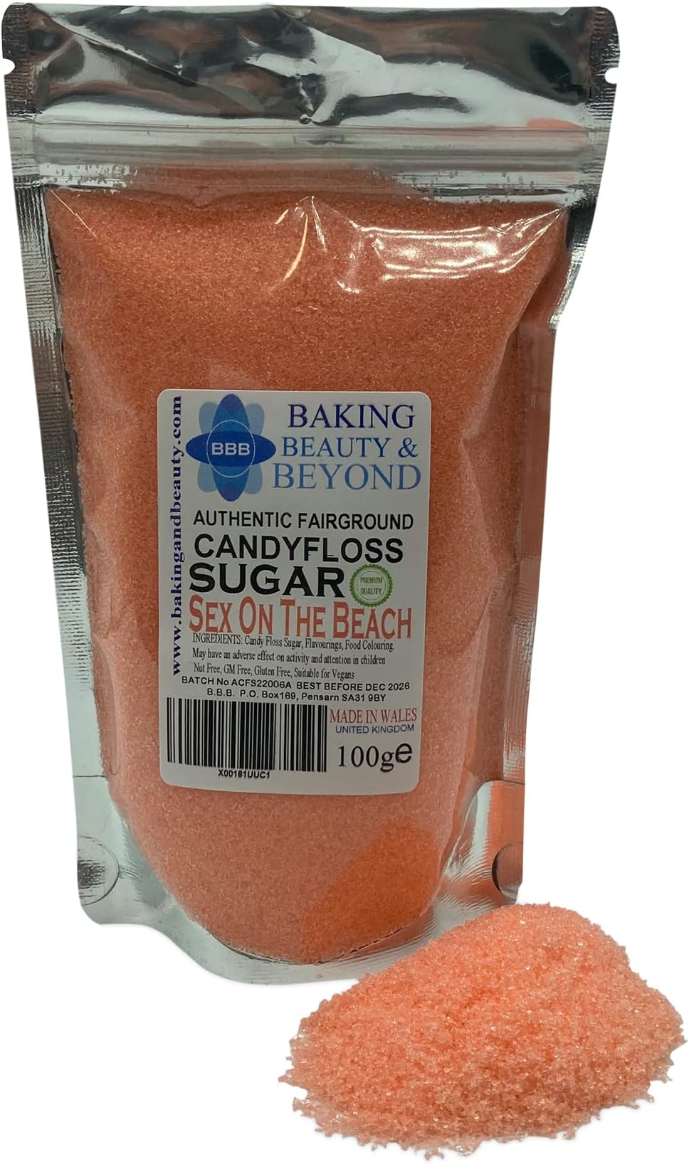 Baking Beauty and Beyond Premium Candy Floss Sugar 100g - Sex On The Beach Flavour