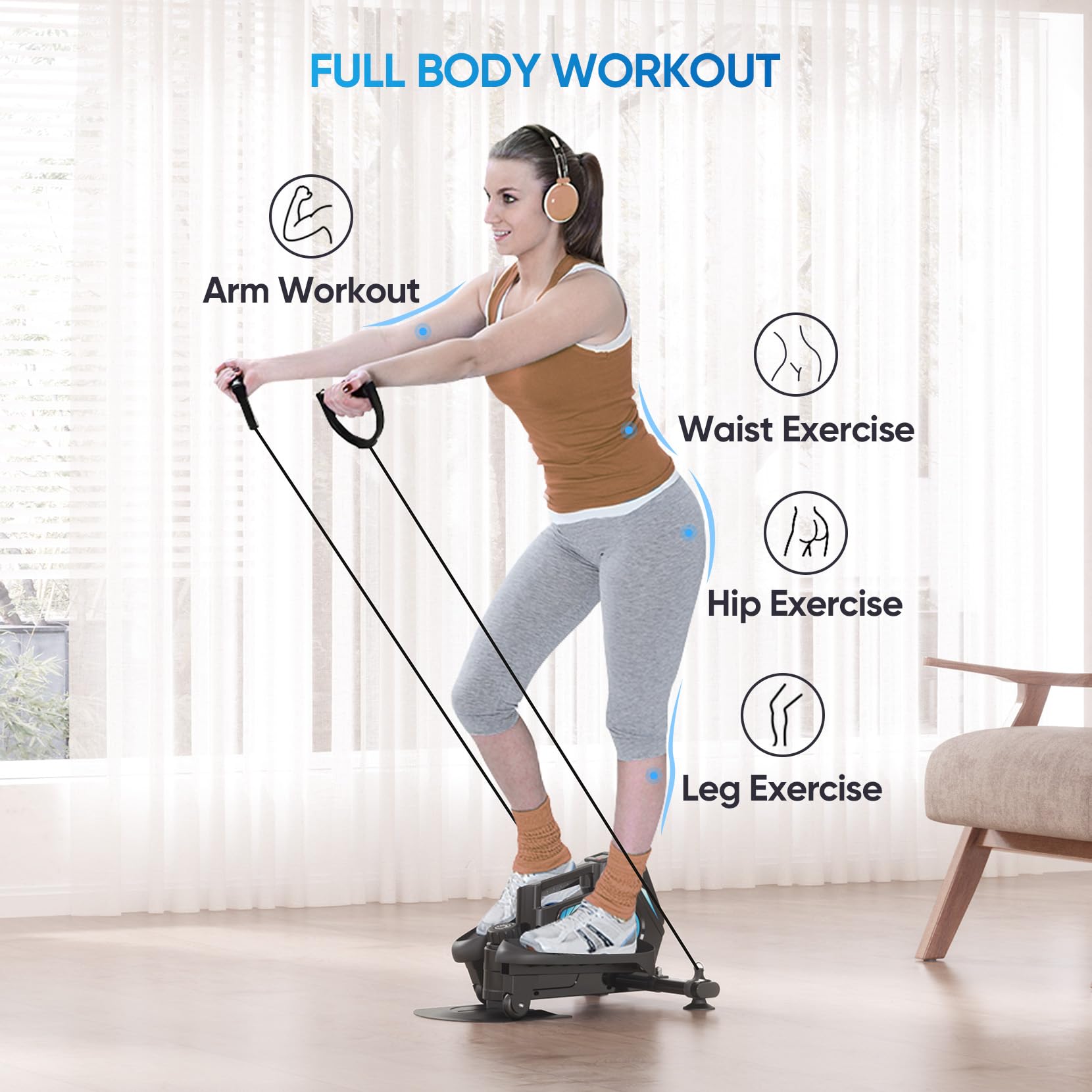 THERUN Mini Vélo Elliptique avec Fitness à 8 Niveaux de Résistance Elliptique Ecran LCD, Mini Vélo elliptique d'Appartement de Bureau, Entraînement Cardio, Compact et Portable (Bleu)