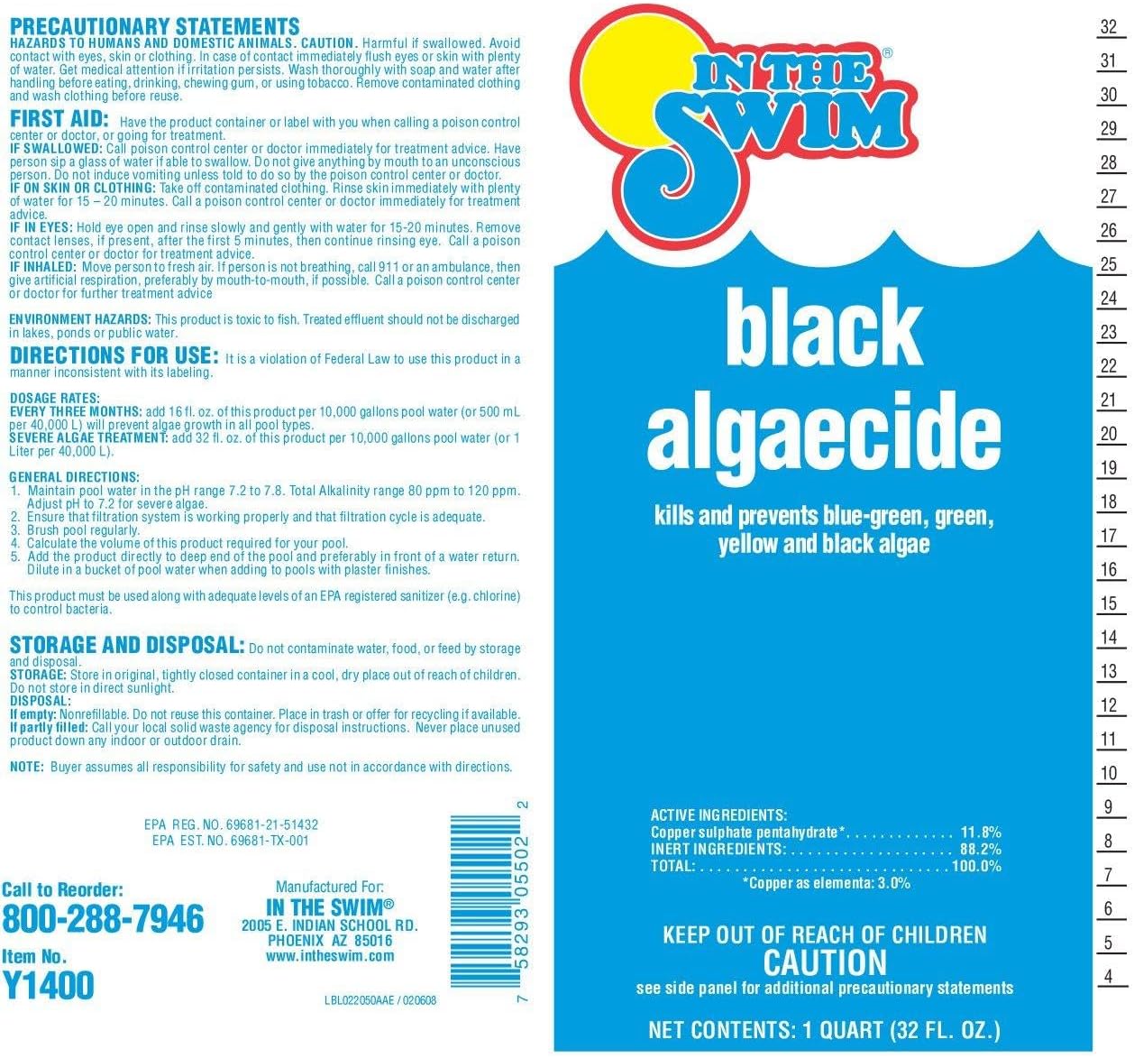 In The Swim Black Algaecide – Eradicates Black Algae in Swimming Pools - Copper Sulfate Pentahydrate - 1 Quart - 2 Pack