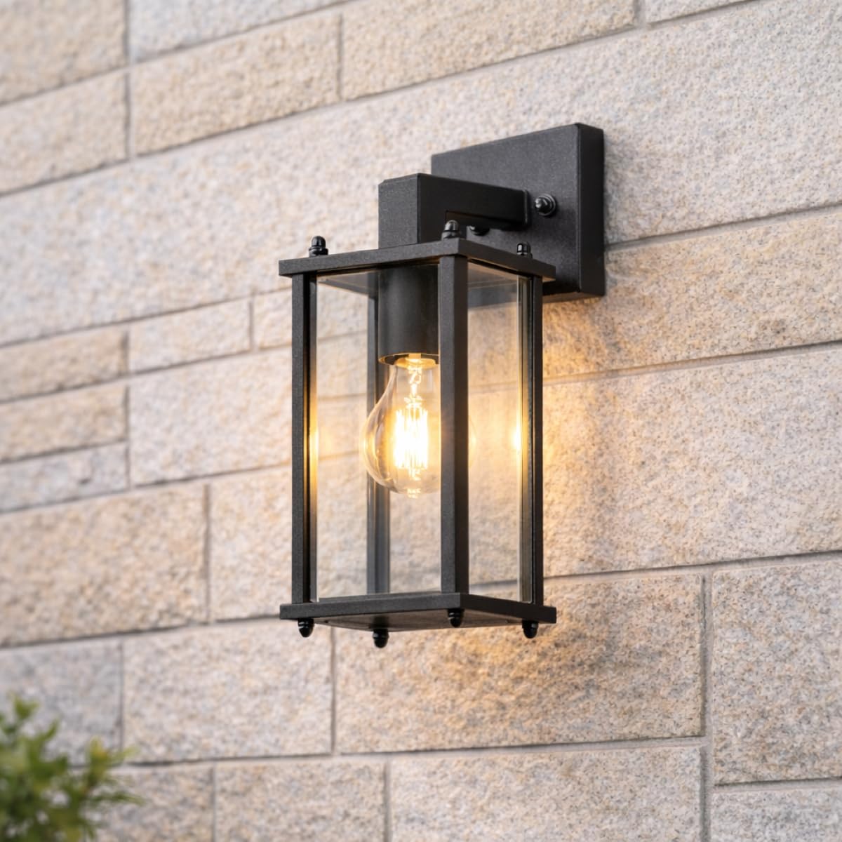 CGC Lighting Black Outdoor Wall Lantern - Clear Bevelled Glass Diffuser - Down Light - IP44 Rated