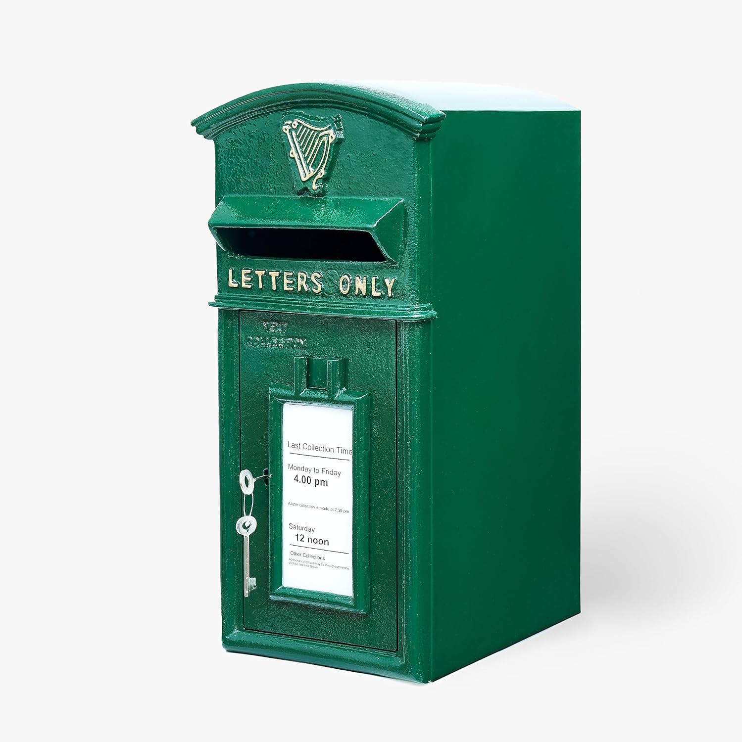 Assorted Collections Traditional Irish Green Shamrock Post Box with Lock - Wall Mount/Pillar Mount Letterbox – Lockable Cast Iron Postage Box (24 x 31 x 57 cm, 18kg)
