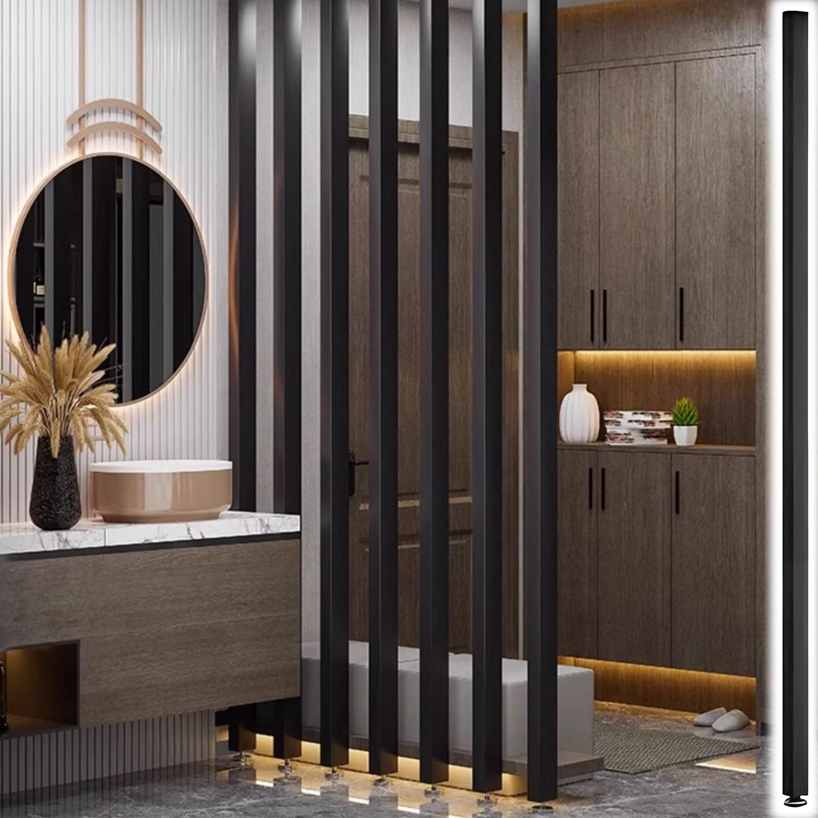 Decomonkey Paravento Divisorio In Legno 5 Ante 225x172 Cm – Bifacciale Con Tela In Fliselina E Piedini Protettivi Per Soggiorno E Camera Da Letto