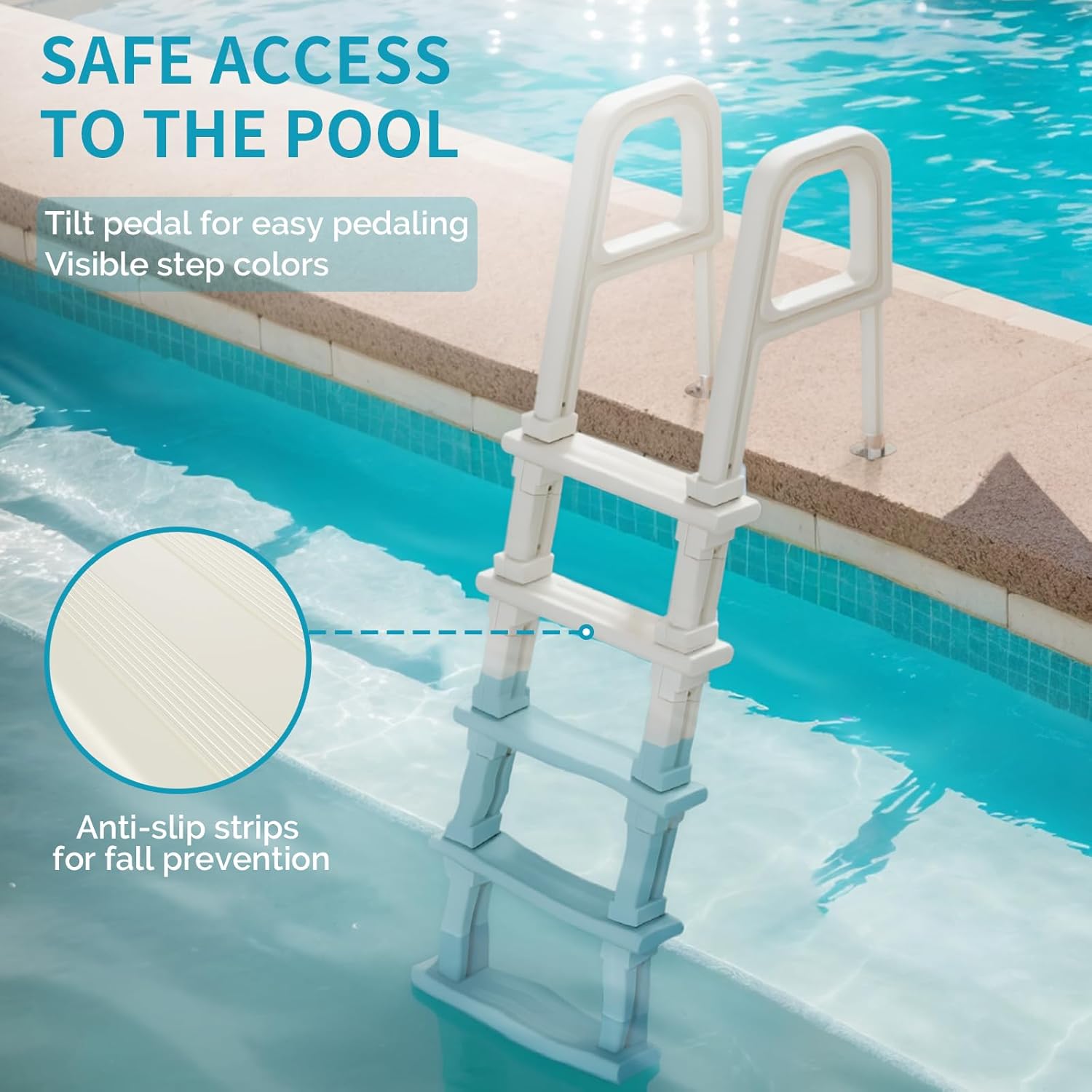 VINGLI Pool Ladder, 5-Step Inclined PE Pool Stairs with Double Handrails for Inground Pools, Pool Steps for 47in to 54 in Above Ground Swimming Pools, White