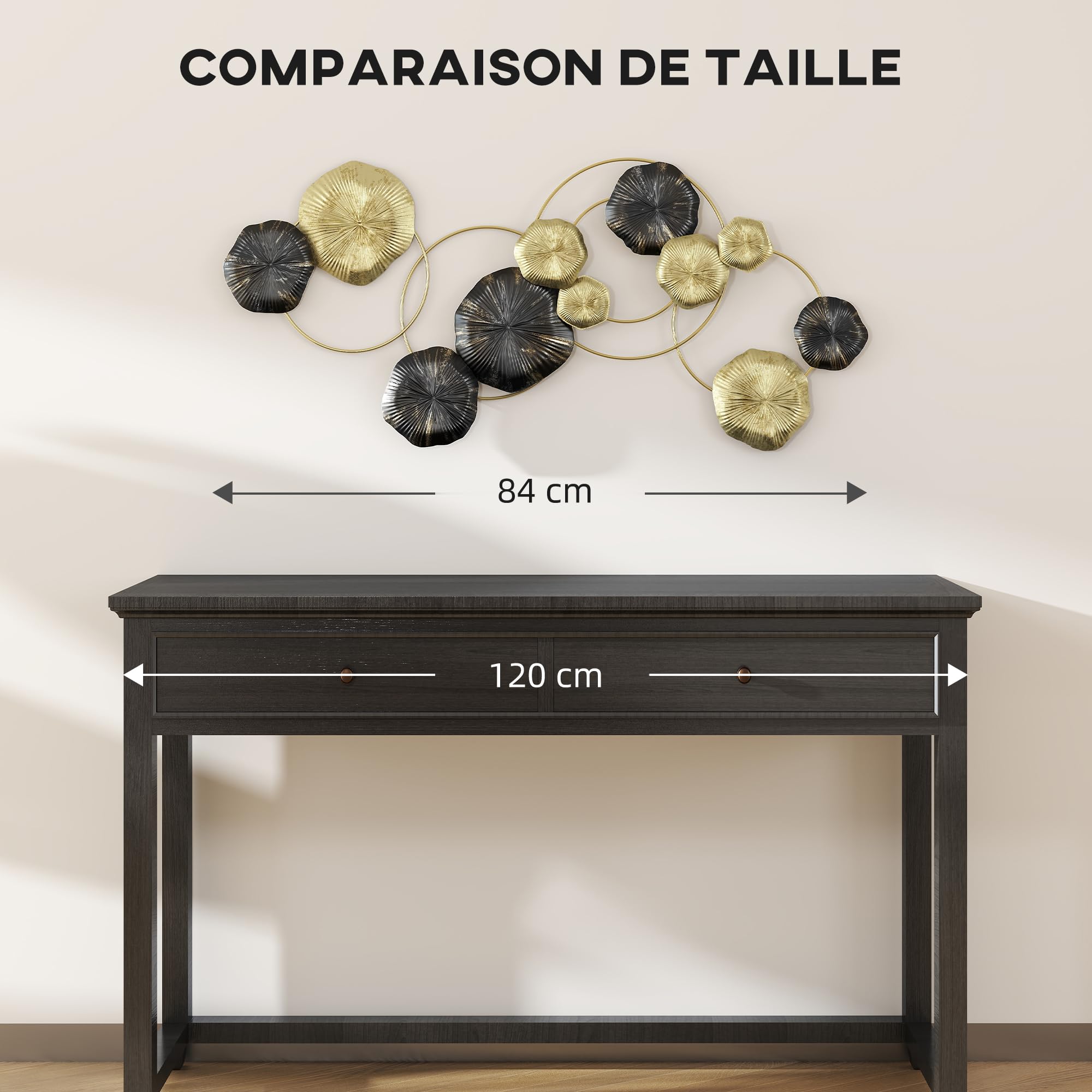 HOMCOM Décoration Murale en Métal Moderne Suspendu 84x35cm Doré et Noir