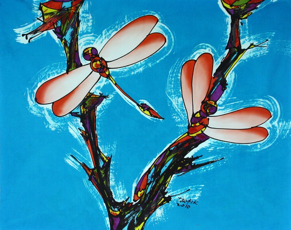 Original Batik Art Painting on Cotton Fabric Dragonfly by Taufik 90cm x 75cm