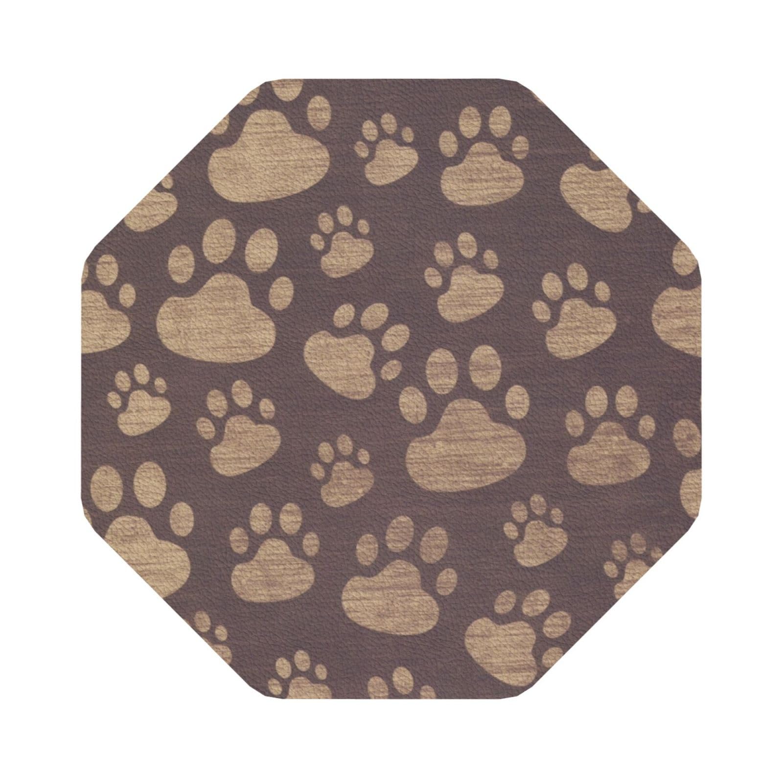 Paw Prints Art PU Leather Coasters Set of 6 Octagon Drink Coasters
