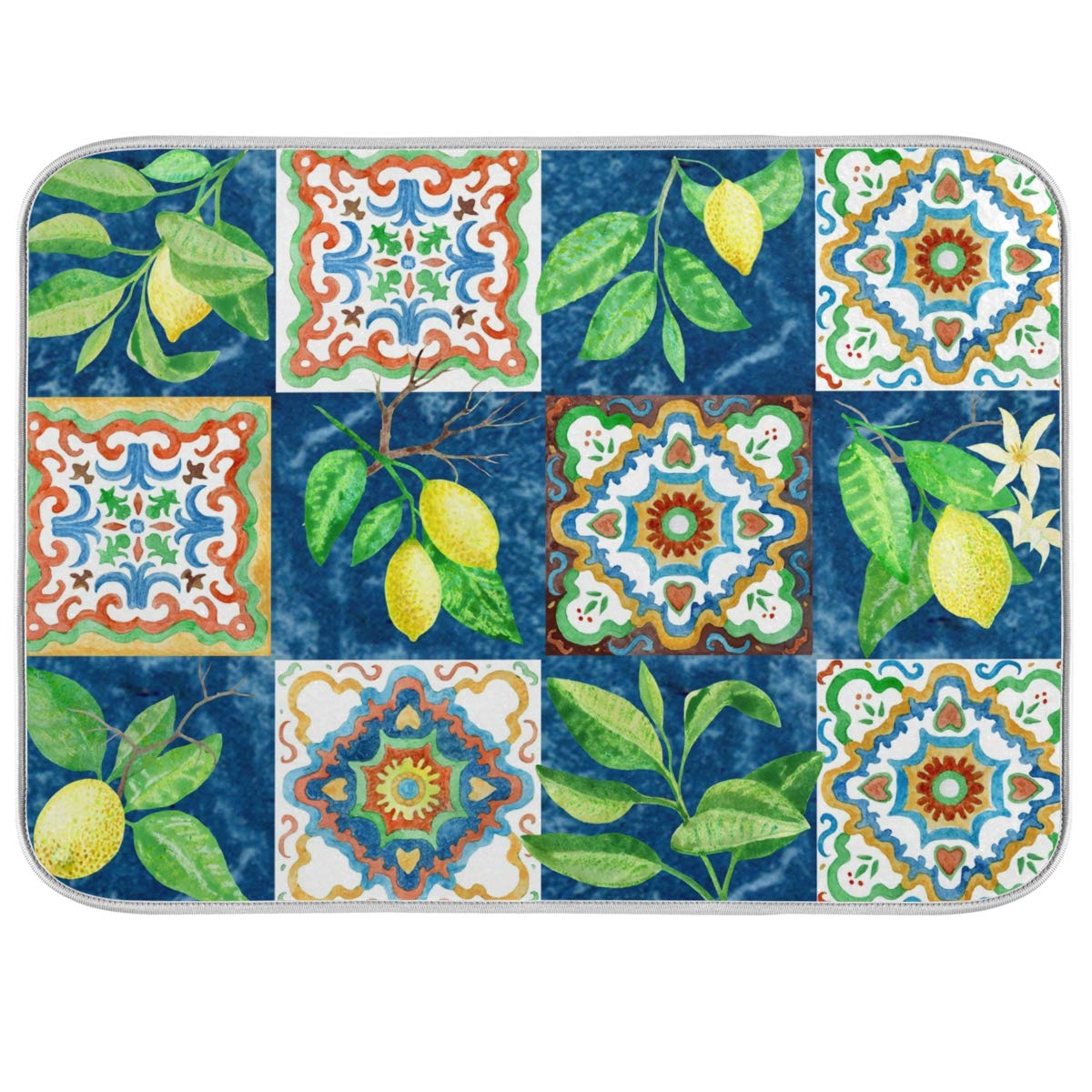 Moroccan Lemon Fruits Leaves Dish Drying Mat For Kitchen