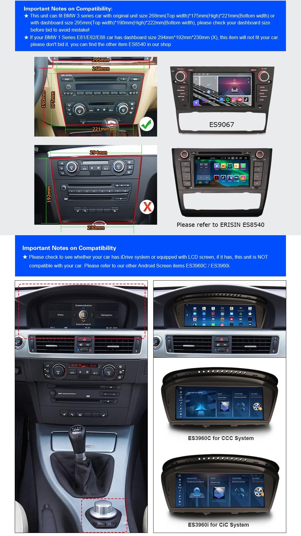 Android 14 Qualcomm 4GB 64GB Radio Coche CarPlay & Android Auto para BMW Serie 3 E90 Berlina E91 Touring E92 Cupé E93 M3 Bluetooth 5.1 Pantalla Táctil Navegador GPS SWC WiFi Canbus Dab+DVR