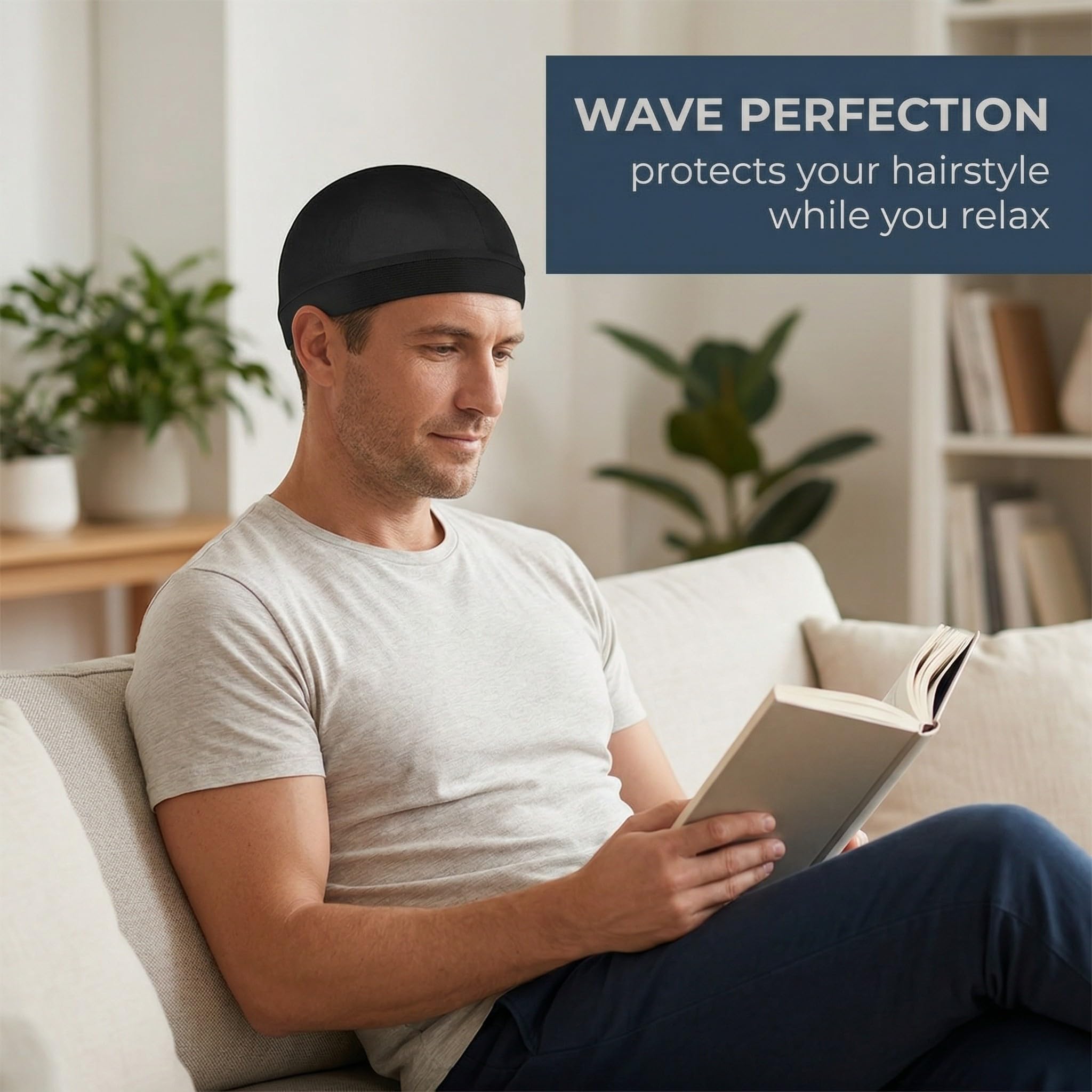 2 Pezzi Cuffie Ondulate Setose per Uomo, Fascia Elastica, Wave Caps, Durag Setoso, Copricapo, Bandana Uomo, Cuffia in Raso, per Dormire e Doccia (Circonferenza Testa 52cm)