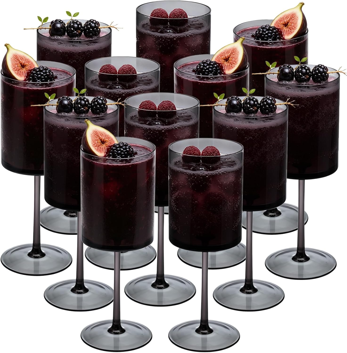 JLYLOL 12 Pcs Black Plastic Champagne Flutes 10 OZ Large Champagne Glasses Reusable Acrylic Wedding Toasting Glassware Water Goblets Stemmed Drinking Cups Wine Glasses For Wedding Christmas