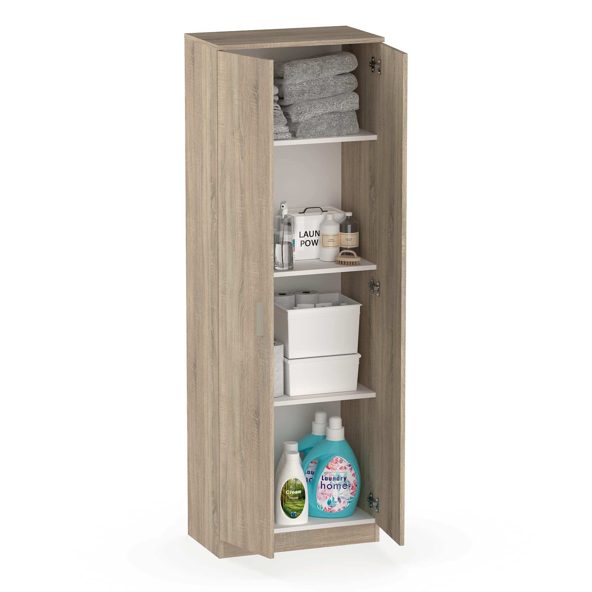 MUEBLES PITARCH | Armario Multiusos 2 Puertas para Limpieza, cocinas, galerias, 4 Huecos, 2 Estantes Regulables, 180x60x35cm (Alto x Ancho x Fondo) Roble Cambrian, Colección Tibet