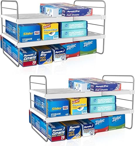 Miniatura 1 de 1Easylife Juego de 2 organizadores de papel de aluminio y plástico, almacenamiento de despensa de cocina expansible, organizadores de gabinete de